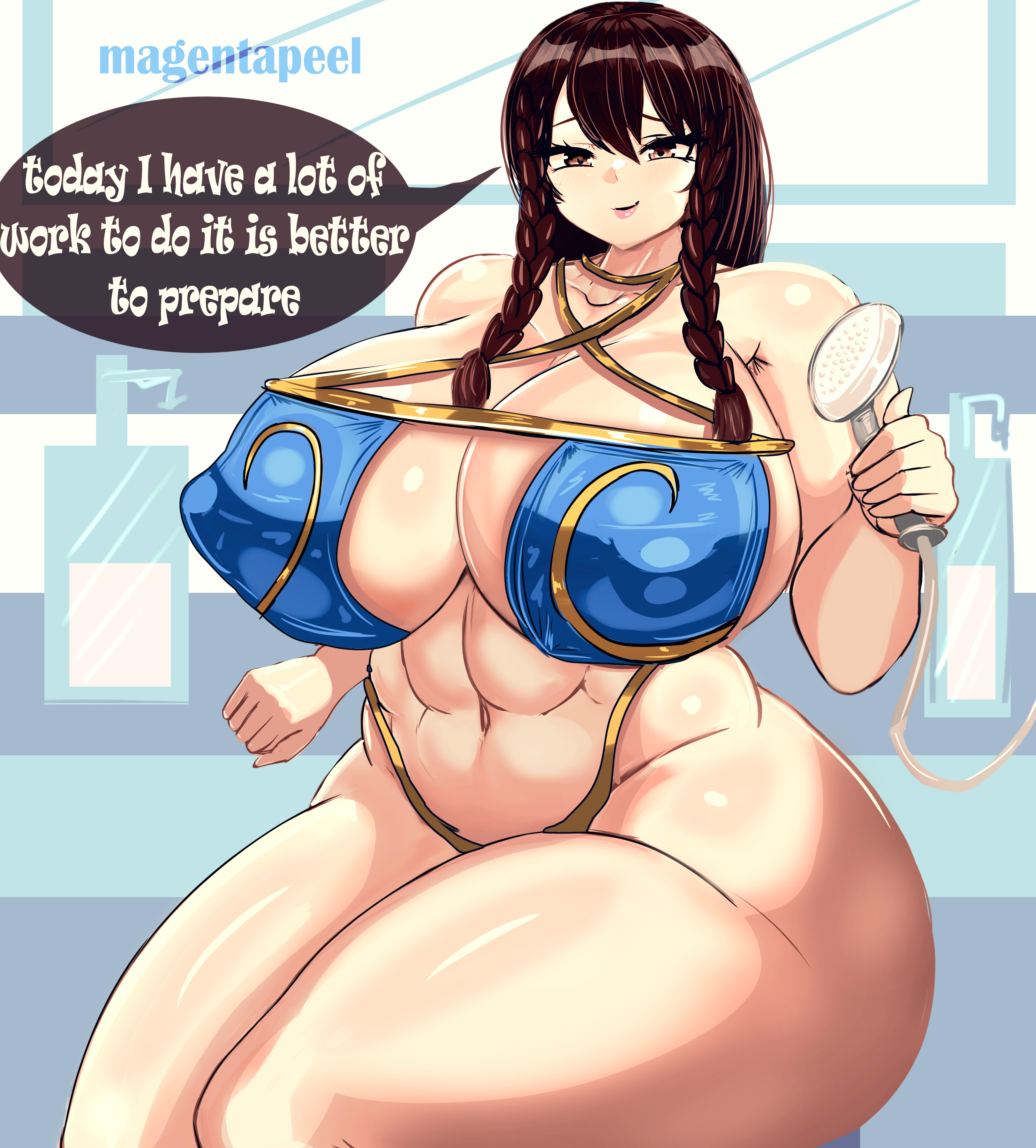 1girls, ass, big ass, big breasts, bikini, breasts, brown eyes, brown hair, capcom, chubby, chubby female, chun-li, drawing, fanart, female, huge ass, huge breasts, large ass, large breasts, magentapeel, milf, muscles, muscular, muscular female, plump, street fighter, venus body