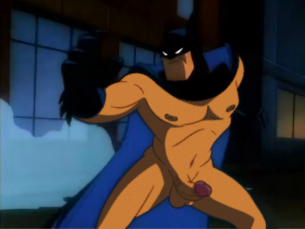 1boy angry_expression balls ballsack batman batman:_the_animated_series batman_(bruce_wayne) batman_(series) bruce_wayne cape cowl dc_comics dcau drawfag edit edited editfag erect_nipples erection feet_out_of_frame fist frown genitals gloves male male_only mask mostly_nude_male no_pubic_hair pecs penis retracted_foreskin screencap screenshot screenshot_edit spread_legs steam superhero uncut unknown_artist