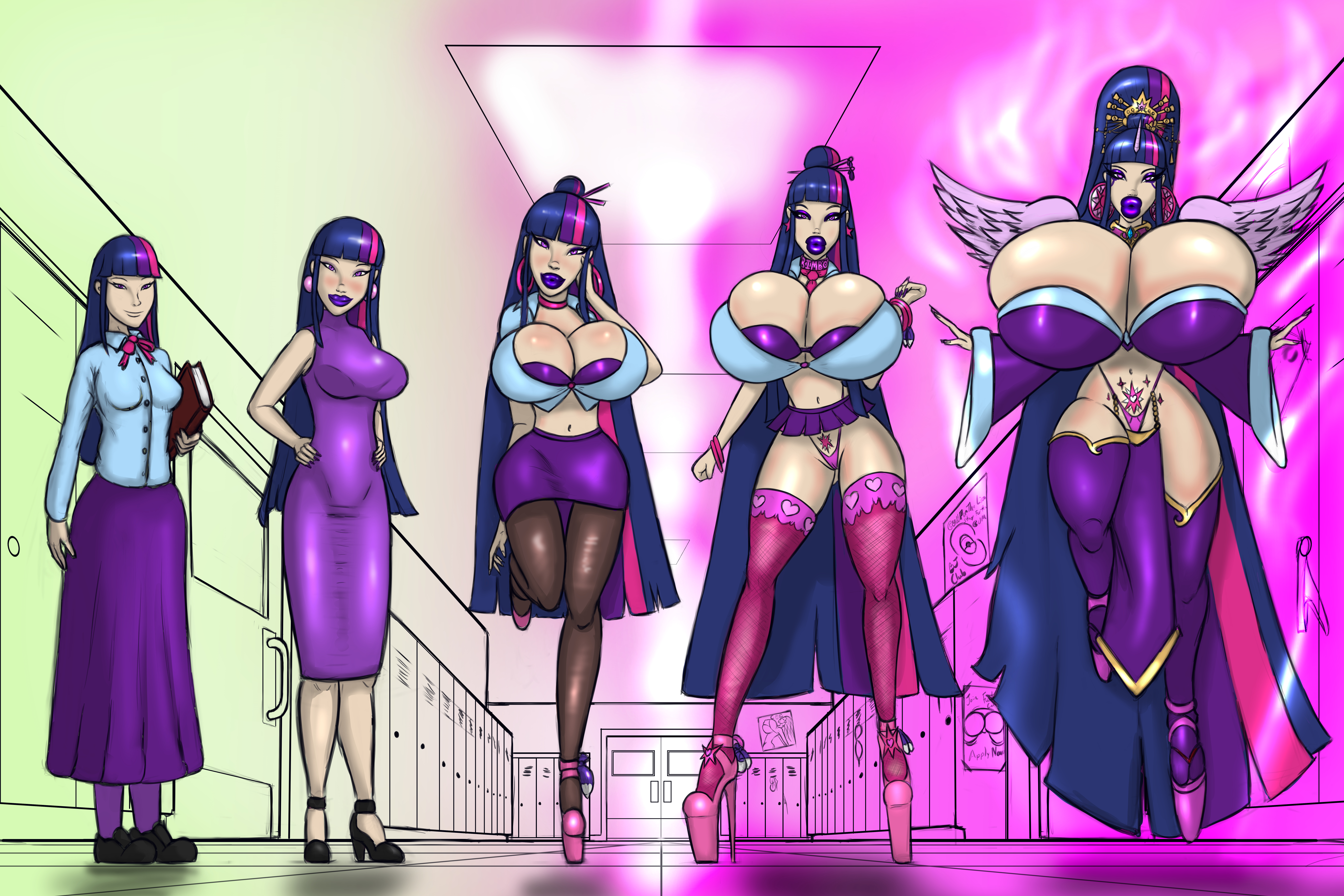 1girls, asian, ass, ass expansion, beltskirt, bimbo, bimbo lips, bimbofication, bradtanker3, breast expansion, breast growth, breast growth (enlargement), breasts, cheongsam, equestria girls, female, female only, hair growth, high heels, huge ass, huge breasts, lip expansion, loincloth, miniskirt, my little pony, navel, personality change, platform heels, slanted eyes, solo, thick lips, thick thighs, thigh expansion, thighhighs, transformation, transformation sequence, twilight sparkle (mlp), wide hips