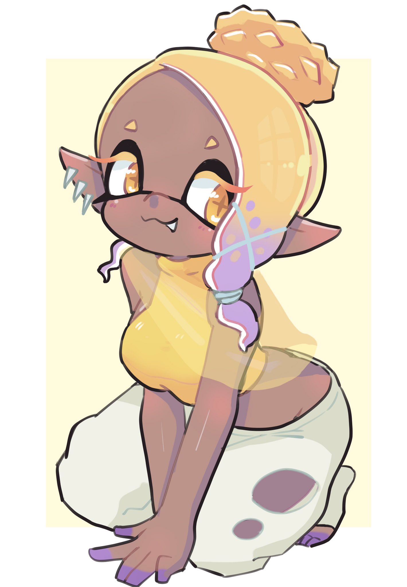 big breasts, breasts, dark-skinned female, female, frye (splatoon), inkling, nintendo, splatoon, splatoon 3, tagme, whichdoll, yellow eyes, yellow hair