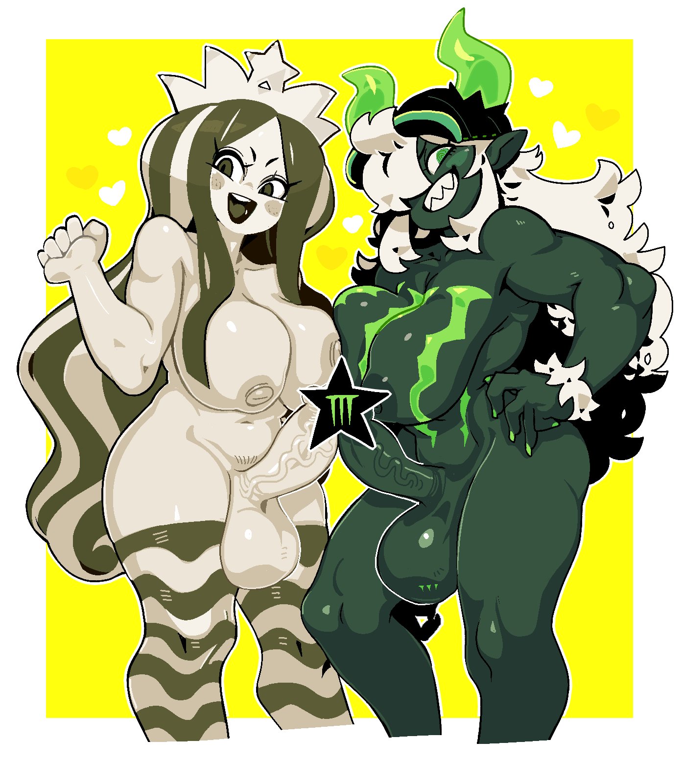 censored futa_only futanari monster-chan monster_chan monster_energy monster_energy-chan monster_girl muscles muscular_female sarikyou silkyman starbucks starbucks_chan starbucks_siren_(gashi-gashi_redesign)