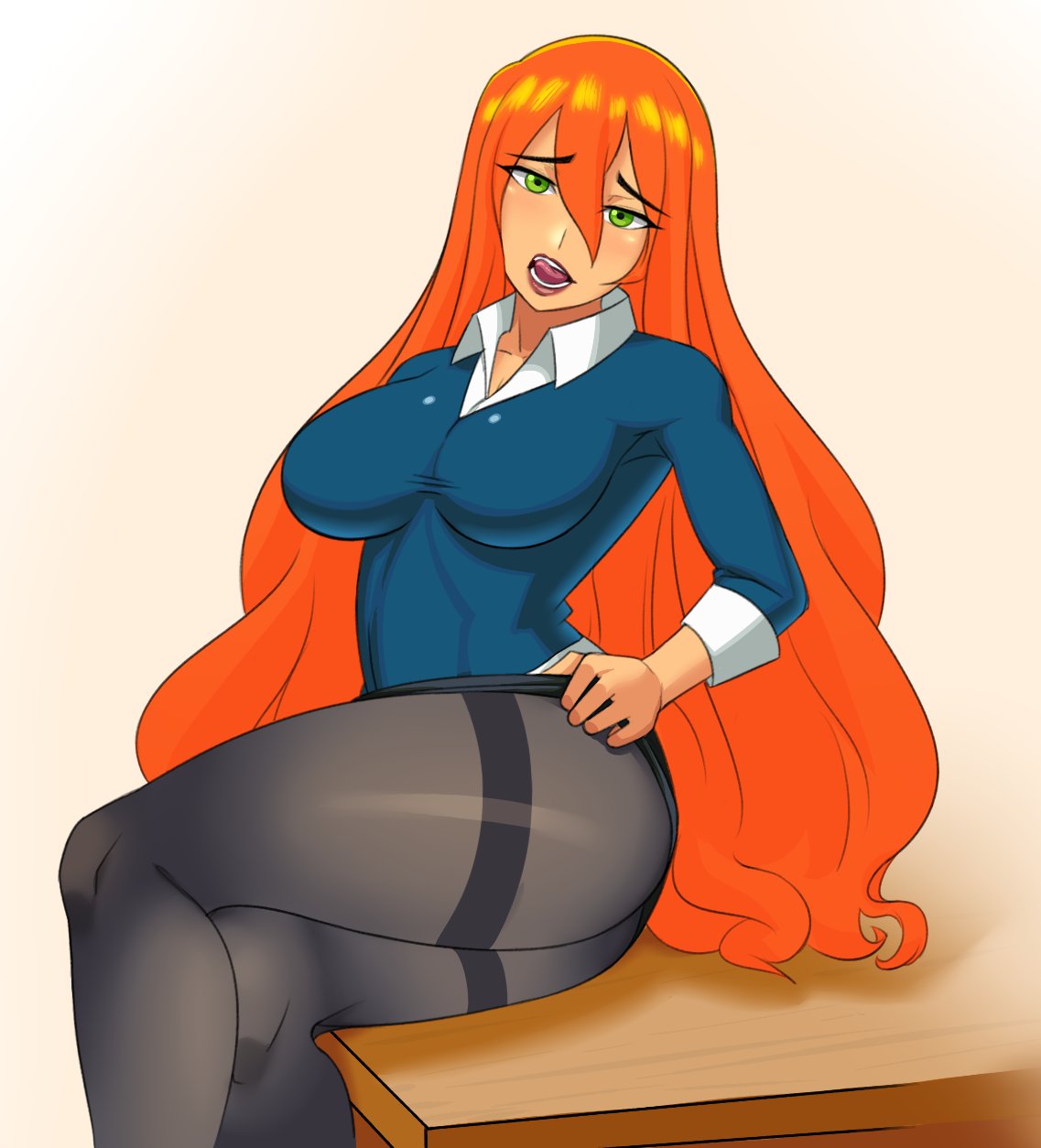 1girls ben_10 ben_10_alien_force donchibi female_focus female_only green_eyes gwen_tennyson gwen_tennyson_(alien_force) long_hair looking_at_viewer orange_hair wide_hips wide_thighs