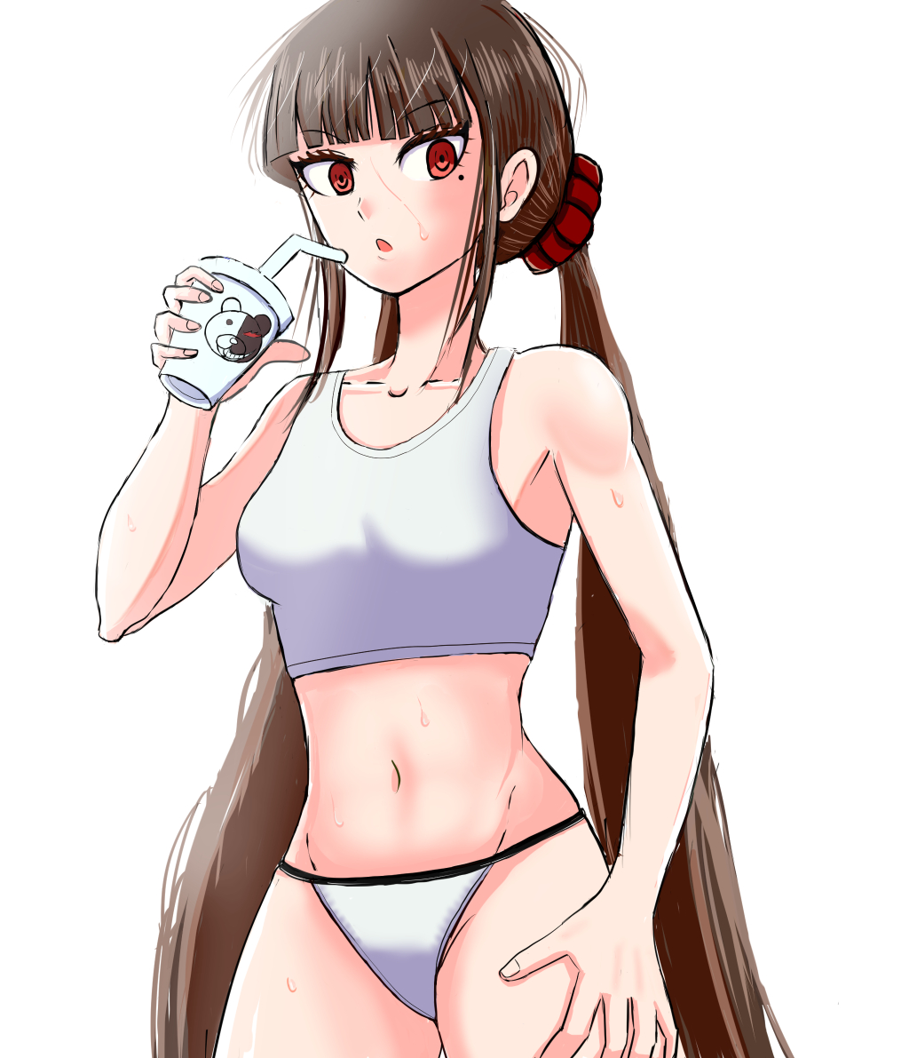 binbincho, breasts, danganronpa, danganronpa v3, female, female only, harukawa maki, panties, small breasts, smooth skin, sweat, tank top, thighs