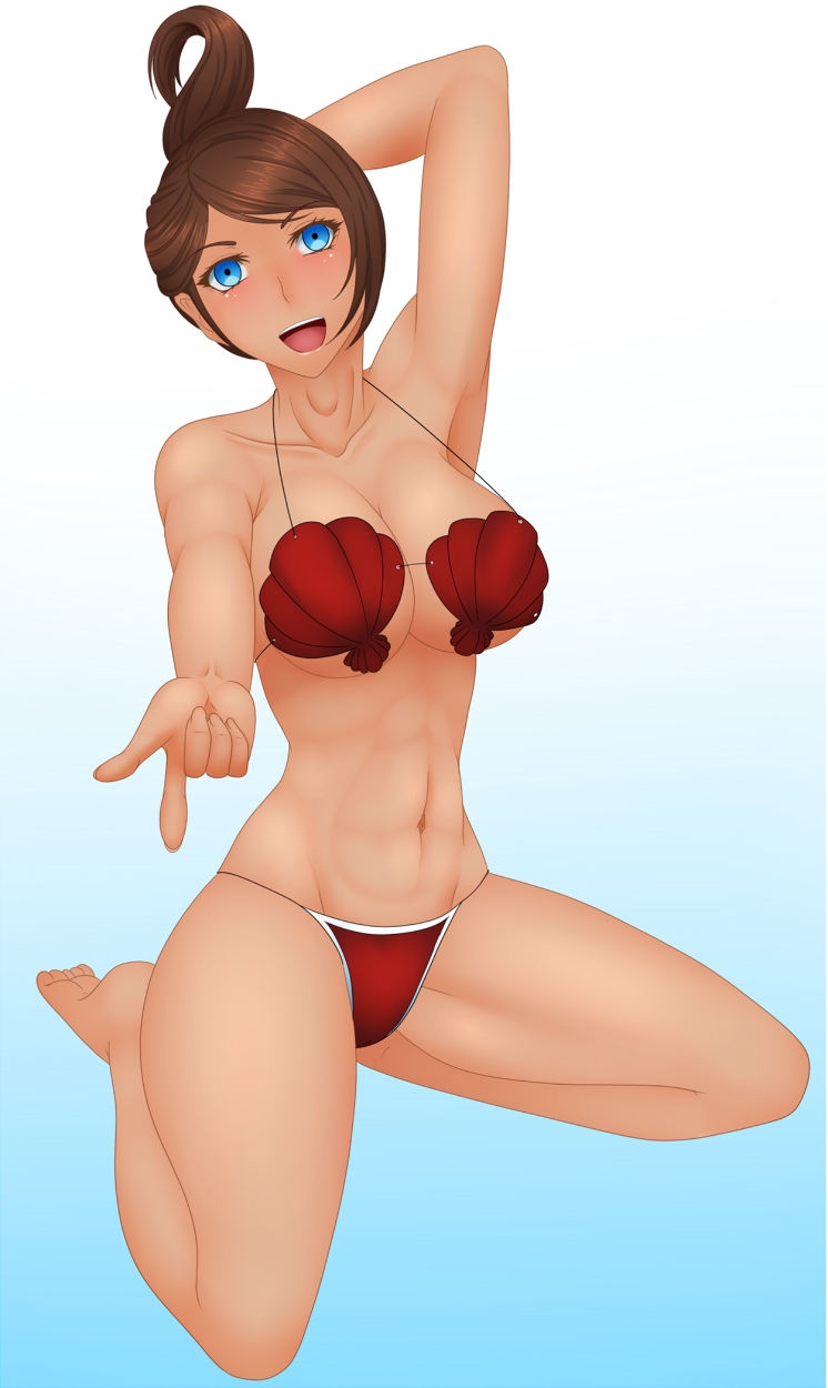 1girls 2022 abs armpits asahina_aoi aveeart big_breasts bikini bikini_bottom bikini_top blue_background blue_eyes breasts brown_hair danganronpa danganronpa:_trigger_happy_havoc danganronpa_1 danganronpa_s:_ultimate_summer_camp dark-skinned_female dark_skin feet female female_focus female_human female_only g-string g-string_only gradient_background kneeling kneeling_female kneeling_position large_breasts medium_hair muscular muscular_abs muscular_arms muscular_body muscular_female open_mouth pointing pointing_at_viewer ponytail red_bikini red_seashell_bikini red_seashell_bra red_shell_bikini seashell_bra shell_bikini skimpy_clothes sole_female solo solo_female straight_hair tanned tanned_female tanned_skin thighs white_background