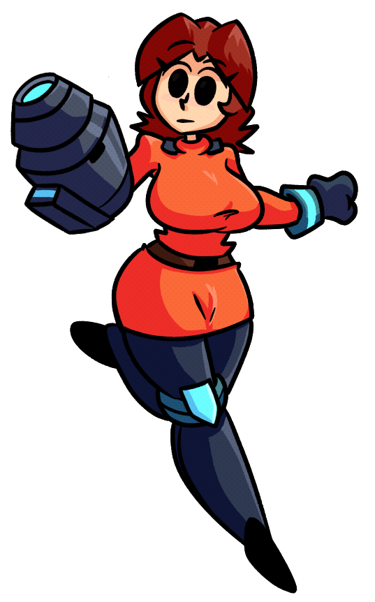 1girls, big breasts, breasts, brown hair, cute, female, female focus, female only, mii, mii gunner, mii gunner (smash 4), mob face, sirwillydingdong, super smash bros.