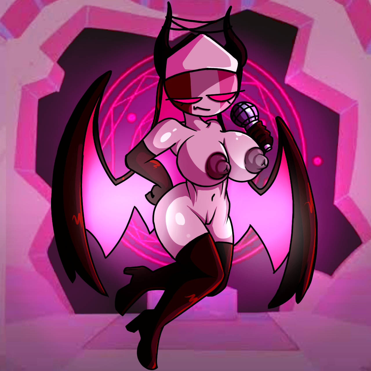 1girls, breasts, demon, demon girl, female, female only, friday night funkin, huge breasts, mid-fight masses, nude, nude female, pussy, sarvente (dokki.doodlez), sarvente (friday night funkin), sprite edit