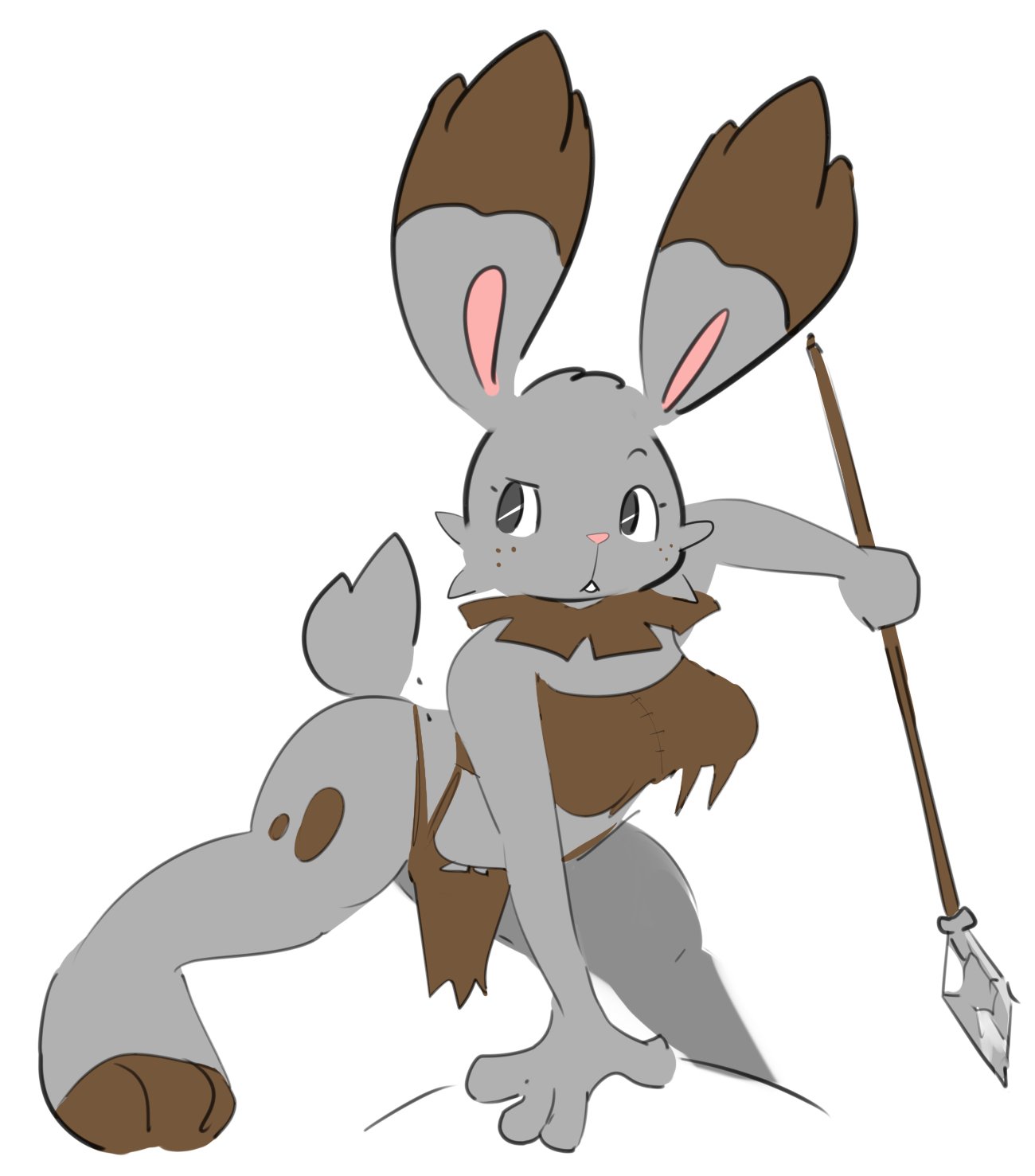 anthro anthrofied anthromorph big_breasts breasts bunnelby bunny character_focus clothed clothing elpatrixf female leporidae long_ears on_hunt pokemon solo_female solo_focus spear tagme