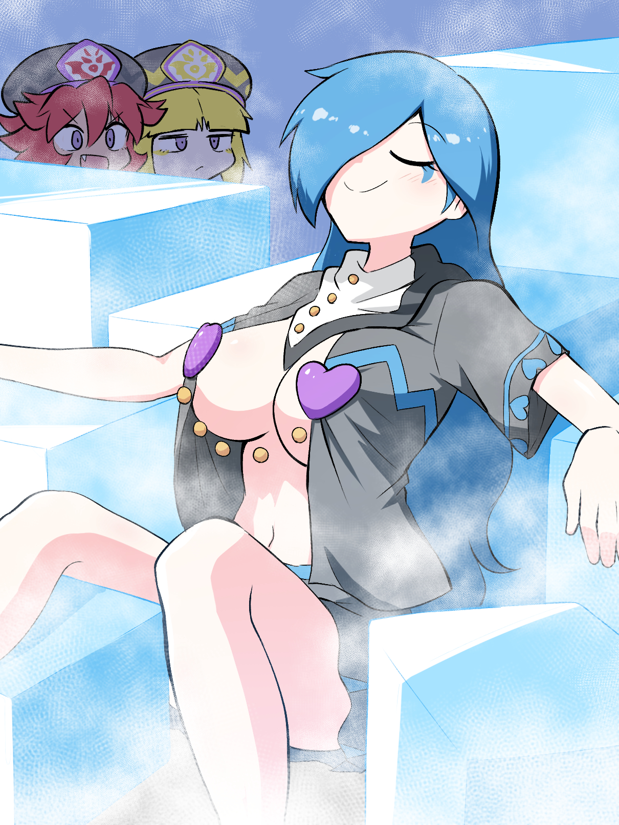 2022, big breasts, blue eyes, breasts, female, female only, flamberge (kirby), francisca (kirby), humanized, ice, kirby (series), kirby star allies, kurachi mizuki, nintendo, no bra, open jacket, tagme, the three mage sisters, zan partizanne