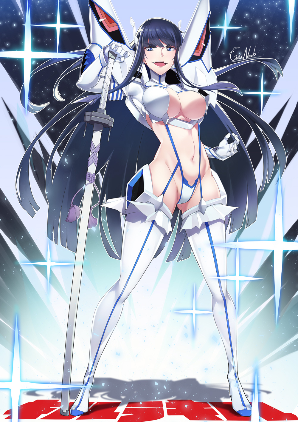 1girls big_breasts breasts gainoob high_heels junketsu kill_la_kill kiryuuin_satsuki solo thigh_boots thighhighs