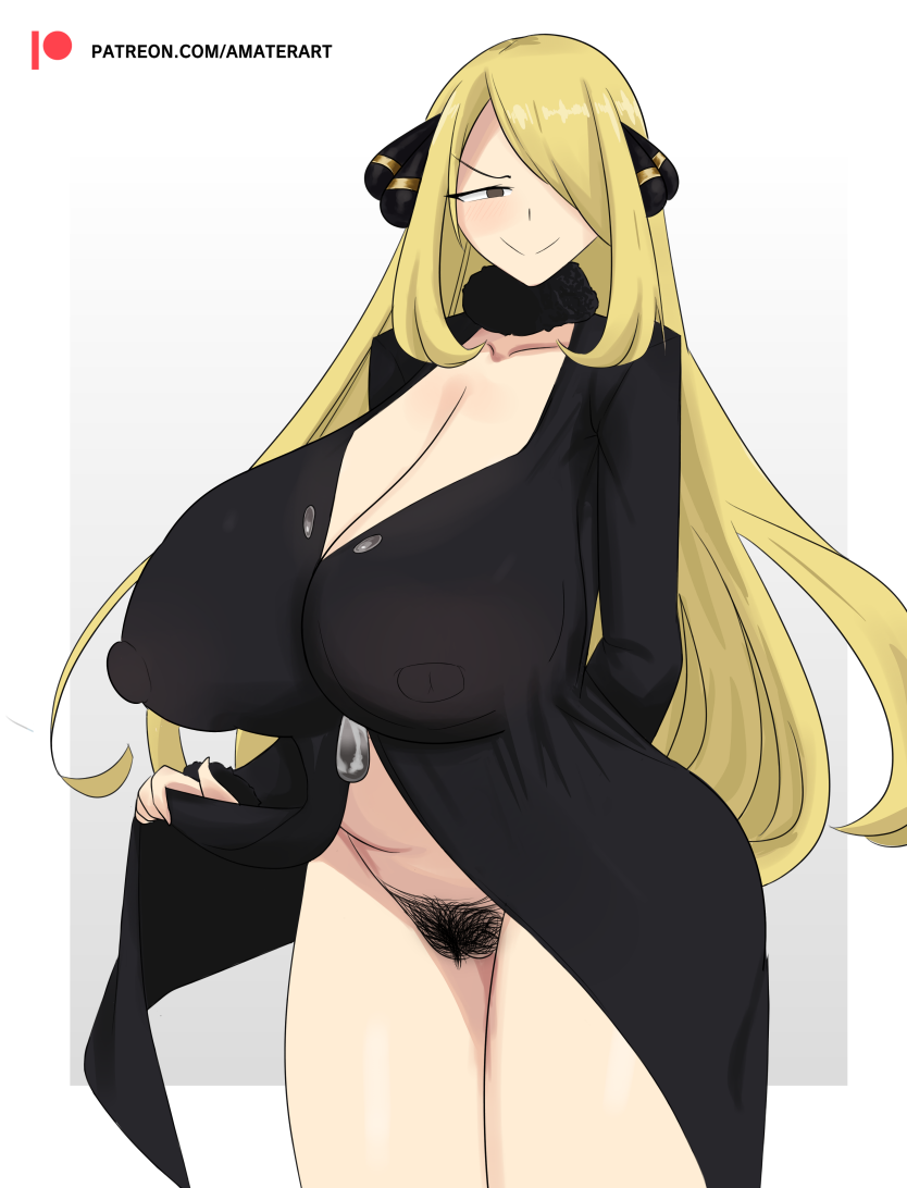 1girls alternate_breast_size amaterart big_breasts blonde_female blonde_hair breasts breasts busty cleavage curvaceous curvy curvy_body curvy_female cynthia_(pokemon) female female_focus female_only female_pubic_hair flashing game_freak huge_breasts large_breasts long_hair nintendo pokemon pubic_hair solo solo_female solo_focus voluptuous