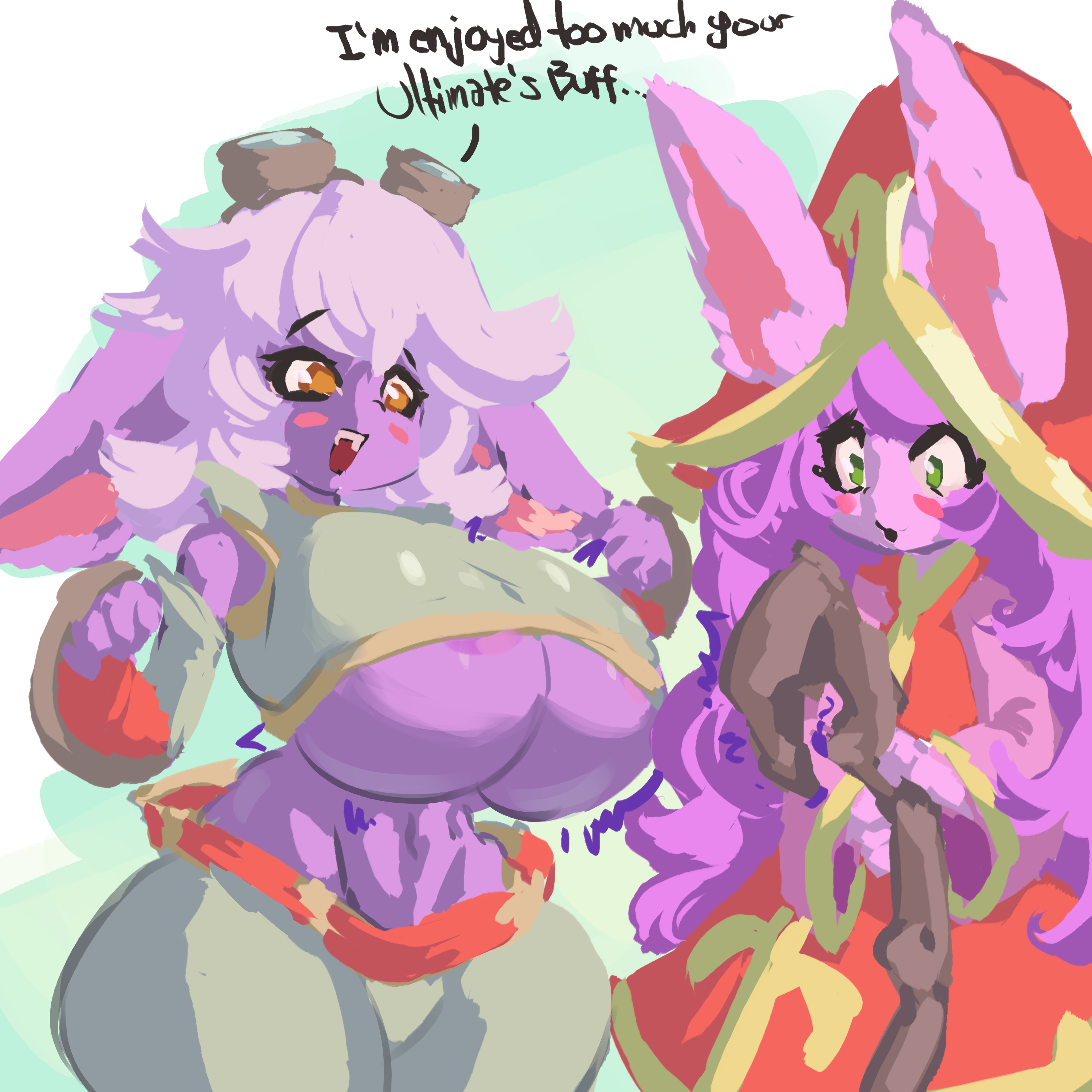breast expansion, breast growth, breast growth (enlargement), breasts, female, goggles on head, huge breasts, huge thighs, league of legends, lulu the fae sorceress, papsadachi, tagme, tristana, using magic, yordle