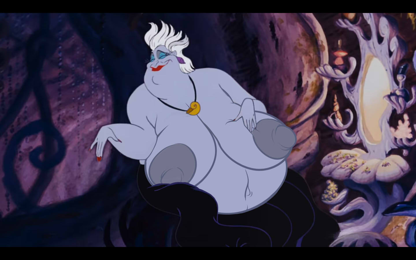 1girls bbw belly belly_button big_areolae big_belly busty colored_nipples disney disney_villains edit enormous_breasts fat female_only heavy_breasts huge_areolae large_breasts massive_breasts navel nipples obese octopus_girl purple_skin red_lipstick red_nails screenshot_edit the_little_mermaid top_heavy underwater ursula ursula_(the_little_mermaid) venus_body white_hair