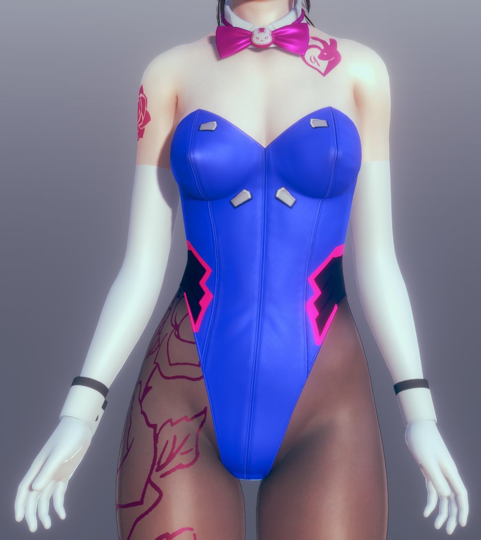 1girls, 3d, blizzard entertainment, bunny girl, bunnysuit, d.va, female, female only, fully clothed, jsmitt, overwatch, solo, tattoo