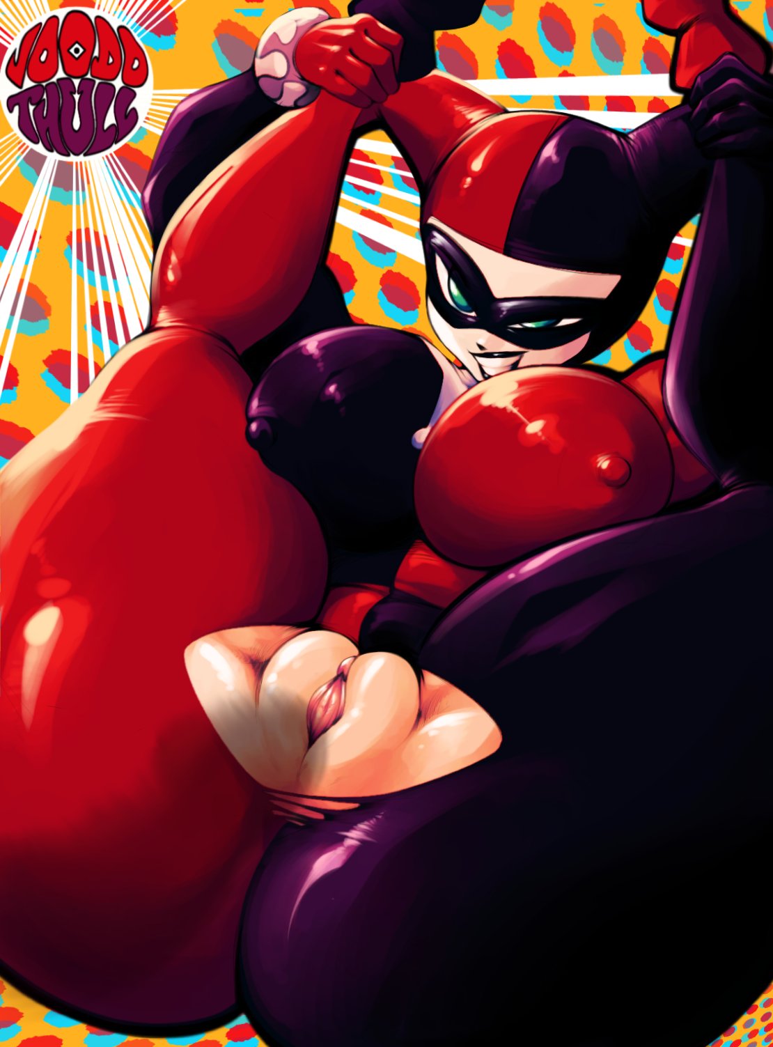 1girls batman:_the_animated_series batman_(series) big_ass big_breasts big_butt bodysuit dc dc_comics female female_only harley_quinn harley_quinn_(classic) huge_ass huge_breasts juggertuul multiversus open_legs pussy ripped_clothing showing_pussy solo thick_thighs voodothull warner_brothers