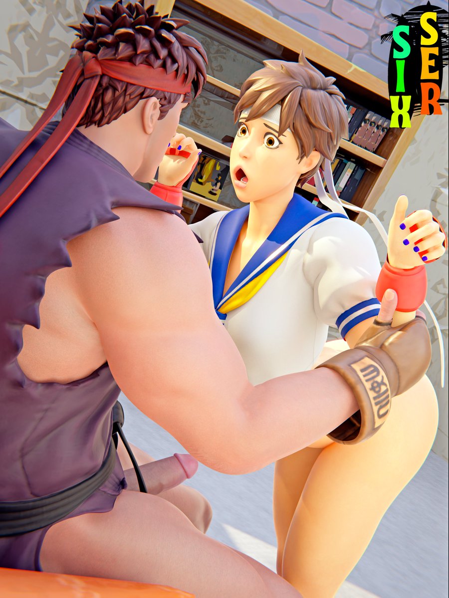 1boy 1girls 3d balls black_belt bottomless dark_skin evil_ryu faceless_male female female_focus fortnite headband imminent_sex karate_gi light-skinned_female light_skin male penis ryu_(street_fighter) sakura_kasugano sixser street_fighter tan-skinned_male x_redeyes