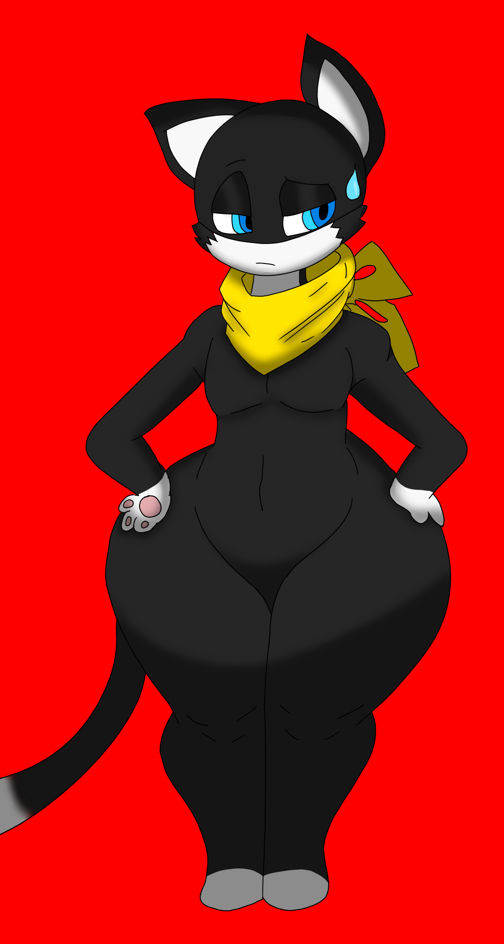 anthro atlus bandana color colored domestic_cat edit edited felid feline felis femboy hands_on_hips hi_res kerchief male male_focus male_only mammal mask megami_tensei megami_tensei_persona morgana_(persona) nathanatwar persona persona_5 simple_background solo solo_male thick_as_fuck thick_thighs video_games whateverdoes wide_hips