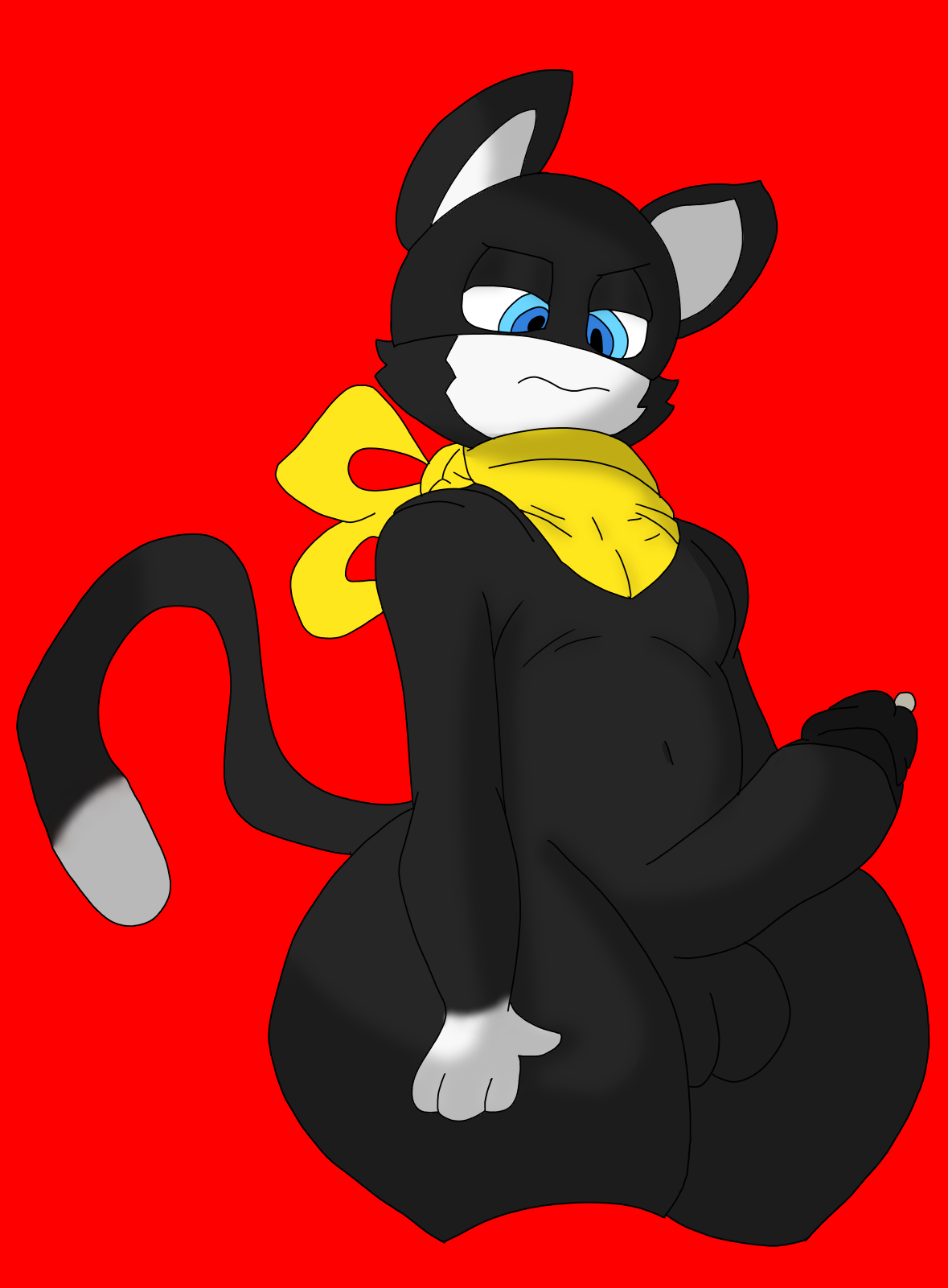 anthro, ass, atlus, balls, big ass, bodily fluids, color, colored, dipstick tail, domestic cat, edit, edited, erection, felid, feline, felis, femboy, genital fluids, genitals, hi res, humanoid genitalia, humanoid penis, male, male focus, male only, mammal, markings, megami tensei, megami tensei persona, morgana (persona), nathanatwar, penis, persona, persona 5, precum, simple background, solo, solo male, tail markings, thick thighs, video games, whateverdoes, wide hips