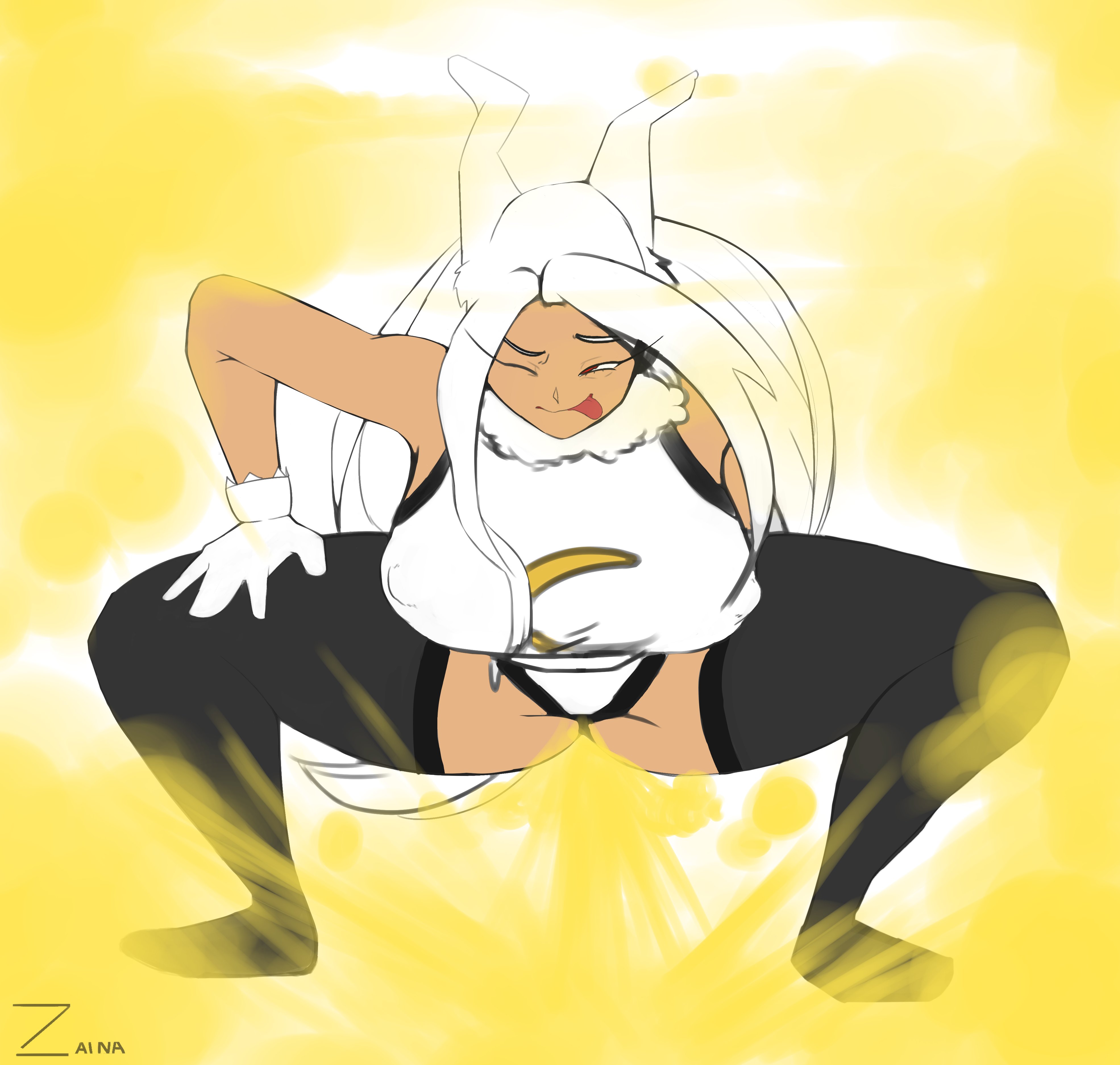 1girls, black legwear, bunny ears, bunny girl, fart, fart cloud, fart fetish, farting, female, female only, legwear, miruko, my hero academia, nipples visible through clothing, one eye closed, red eyes, rumi usagiyama, smile, solo, squatting, thick thighs, tongue, tongue out, white hair, zaina art99