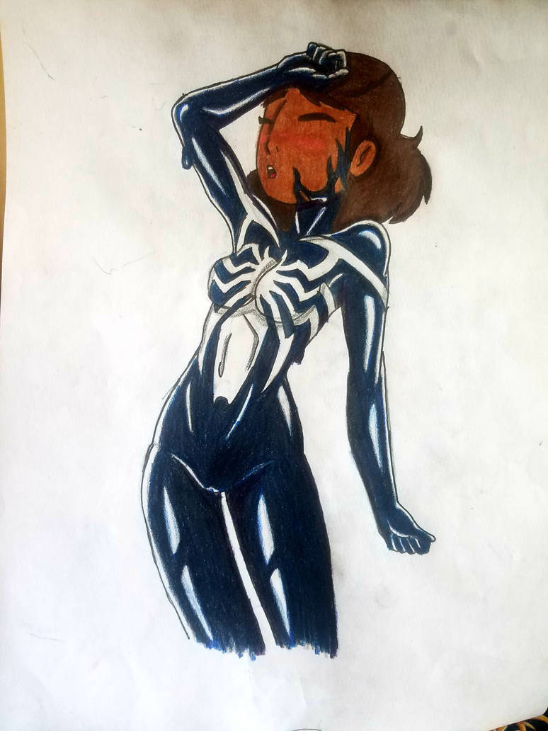 blush bodysuit brown_hair brown_skin closed_eyes connie_maheswaran crossover dark-skinned_female dark_skin human impossible_clothes indian living_latex marvel navel navel_line o_face open_mouth she-venom shiny_clothes shiny_skin slender small_breasts spider-man_(series) steven_universe straight_hair sweat symbiote symbioticdeviant teenager thin_arms tight_clothing venom_(marvel)