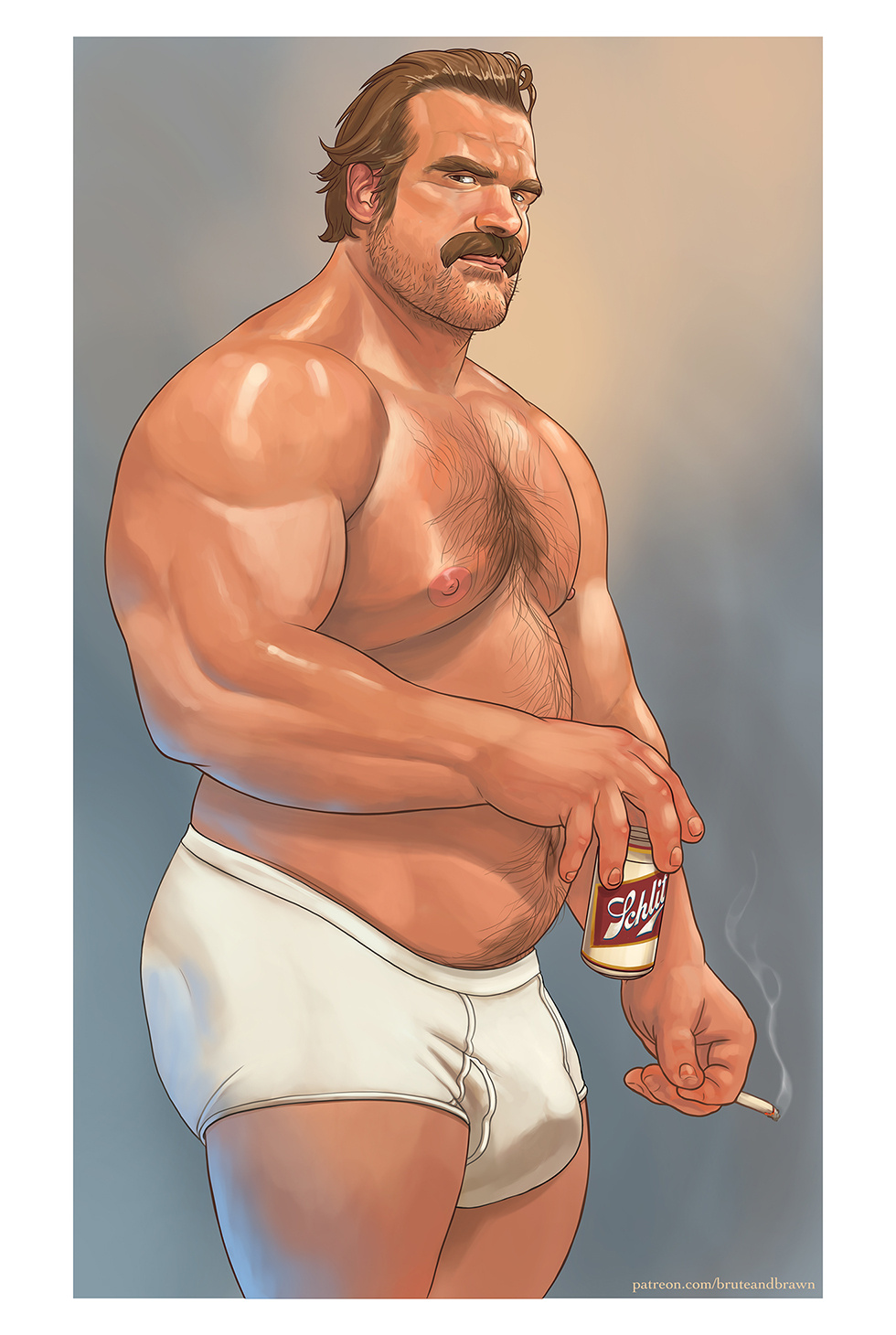 1boy bear briefs bruteandbrawn cigarette dad daddy david_harbour jim_hopper male male_only shirtless shirtless_(male) shirtless_male soda soda_bottle soda_can solo stranger_things tagme tighty_whities underwear white_underwear