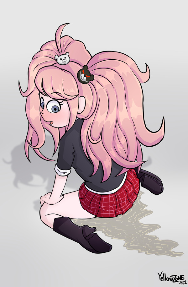 danganronpa danganronpa:_trigger_happy_havoc danganronpa_2:_goodbye_despair danganronpa_v3 junko_enoshima looking_down on_floor pee_on_floor pee_puddle peeing peeing_on_floor peeing_self piss_soaked piss_soaked_clothes puddle straight_hair wetting wetting_self yellowzonemx