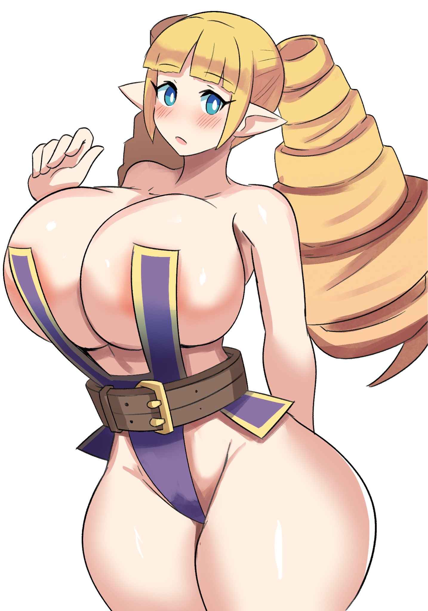 1girls, archer (disgaea), bimbo, blonde female, blonde hair, blue eyes, breasts, cleavage, disgaea, female, gigantic breasts, hi res, highleg, highleg leotard, hips, huge breasts, huge hips, large breasts, leotard, looking at viewer, nippon ichi software, revealing clothes, revealing clothing, solo, thighs, thong leotard, white background, wide hips, ytrall