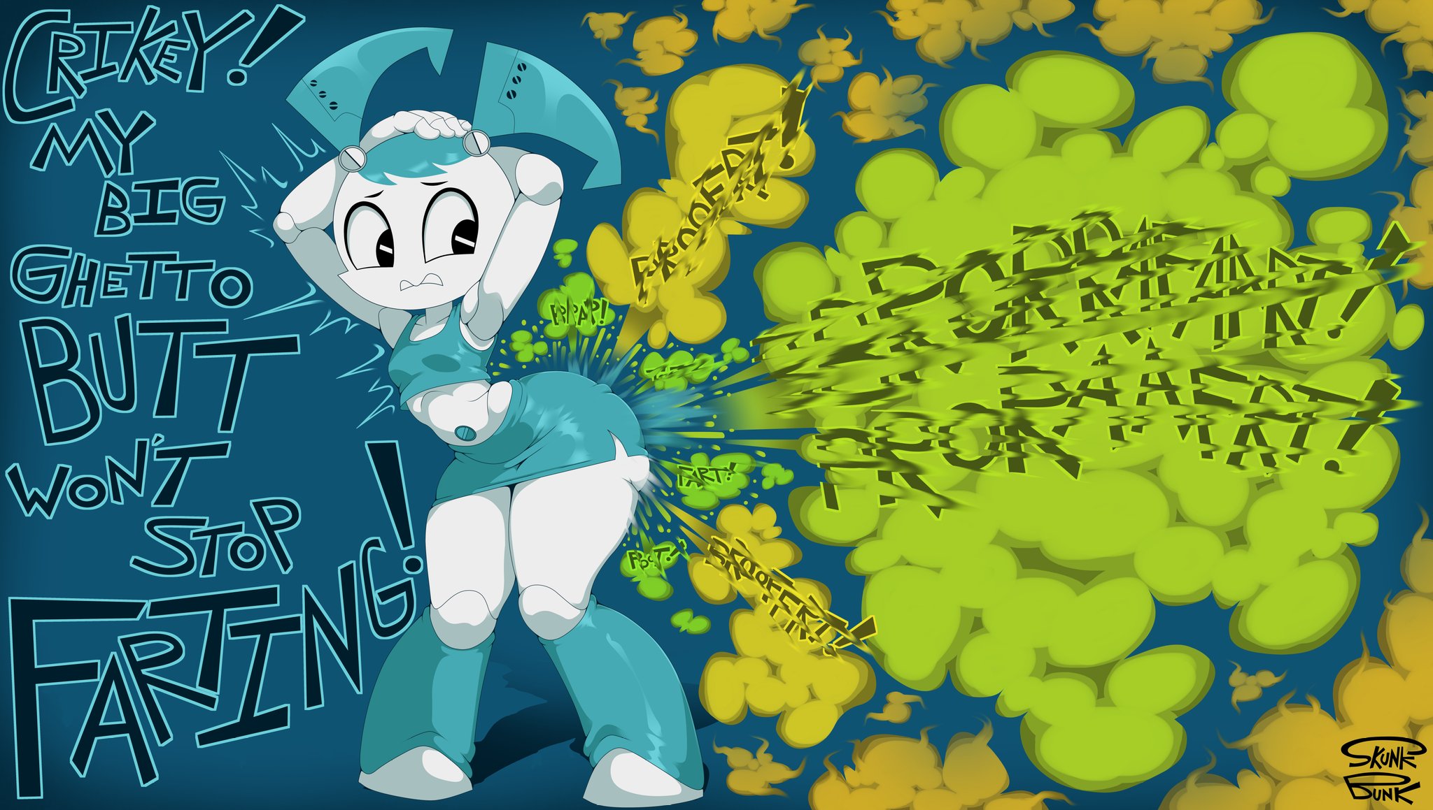 bubble butt, dialogue, fart, fart cloud, fart fetish, farting, jenny wakeman, mucho texto, my life as a teenage robot, robot, robot girl, skunk bunk, tagme, xj9