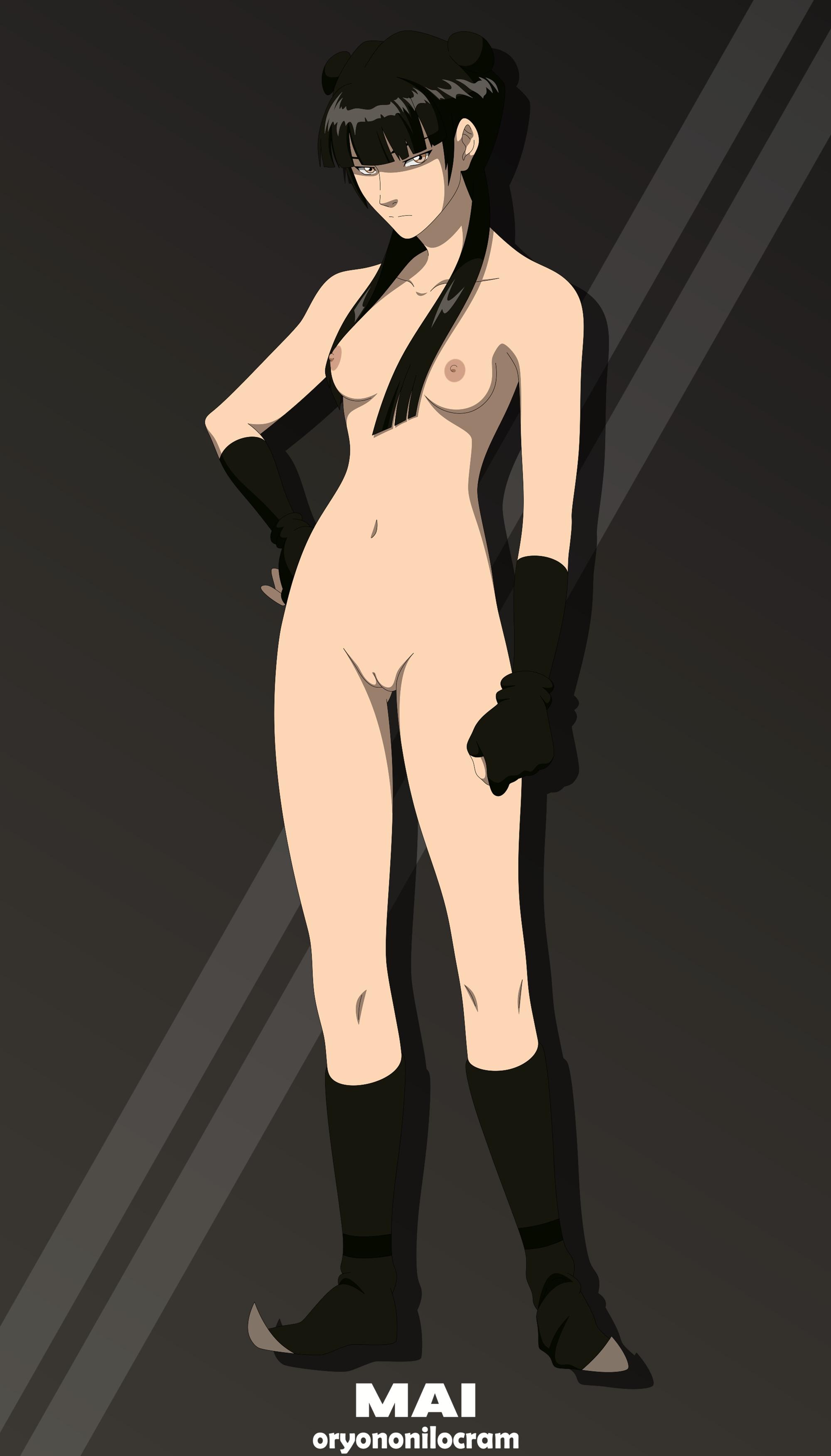 avatar legends, avatar the last airbender, black hair, breasts, female, mai (avatar), naked footwear, nipples, nude, nude filter, oryononilocram, pussy, solo, uncensored