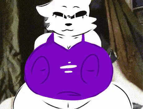 animated, big breasts, black eyes, breasts out, breasts rip destruction, bunny, bunny girl, clothes ripping, fur, furry, furry only, gif, leanne crow breasts popping out, lunnet (lunnybunny), lunnybunny, meme, nipples visible through clothing, purple clothing, rotoscoping, white body, white fur, white hair, white pupils