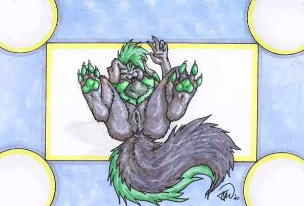 2010 anus breasts female forceswerwolf green_flesh hindpaw nipples paws pussy skunk tail