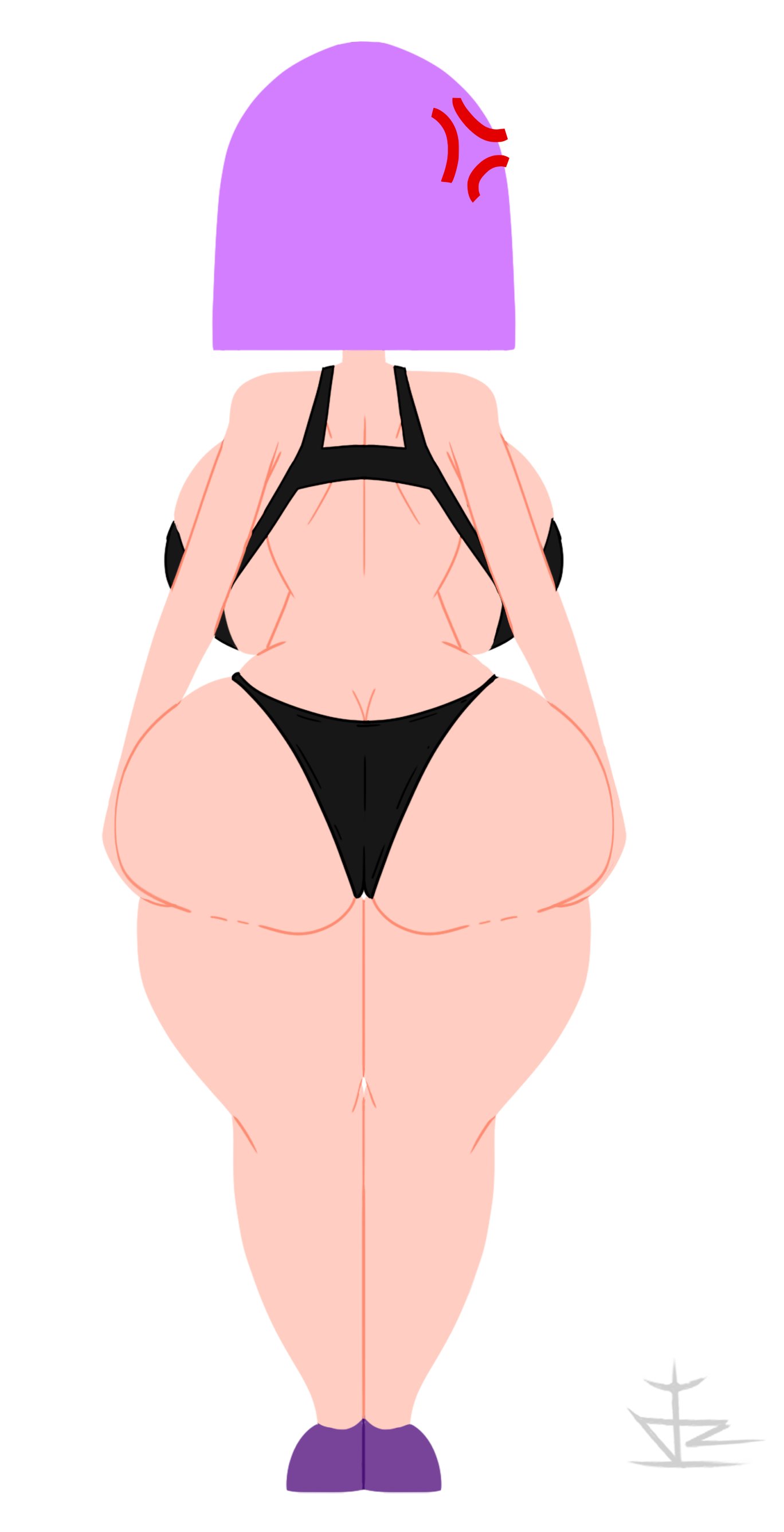 angry expression, ass, ass grab, back view, black bra, black thong, curvy, danzq, duolingo, female, lily (duolingo), thick thighs