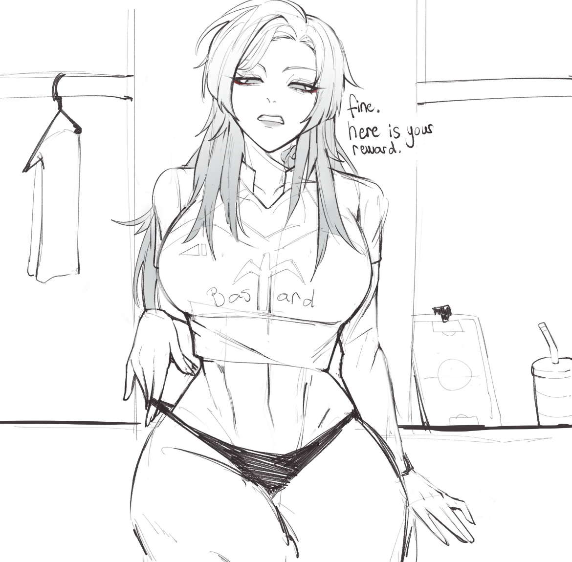angry expression, angry face, arrogant, belly, big thighs, bitch, bitchy, blue lock, bratty, breasts, breasts bigger than head, curvy, curvy figure, female, female only, femlock, genderbend, hips, juicy thighs, kaiser michael, michael kaiser, pulling down panties, pussy peek, reward available, rule 63, saduaru, sexy, shirt and panties, sketch, slim waist, solo female, stomach, talking, talking to viewer, thicc thighs, thighs, thighs bigger than torso, tiny waist, white and black, white background, white female