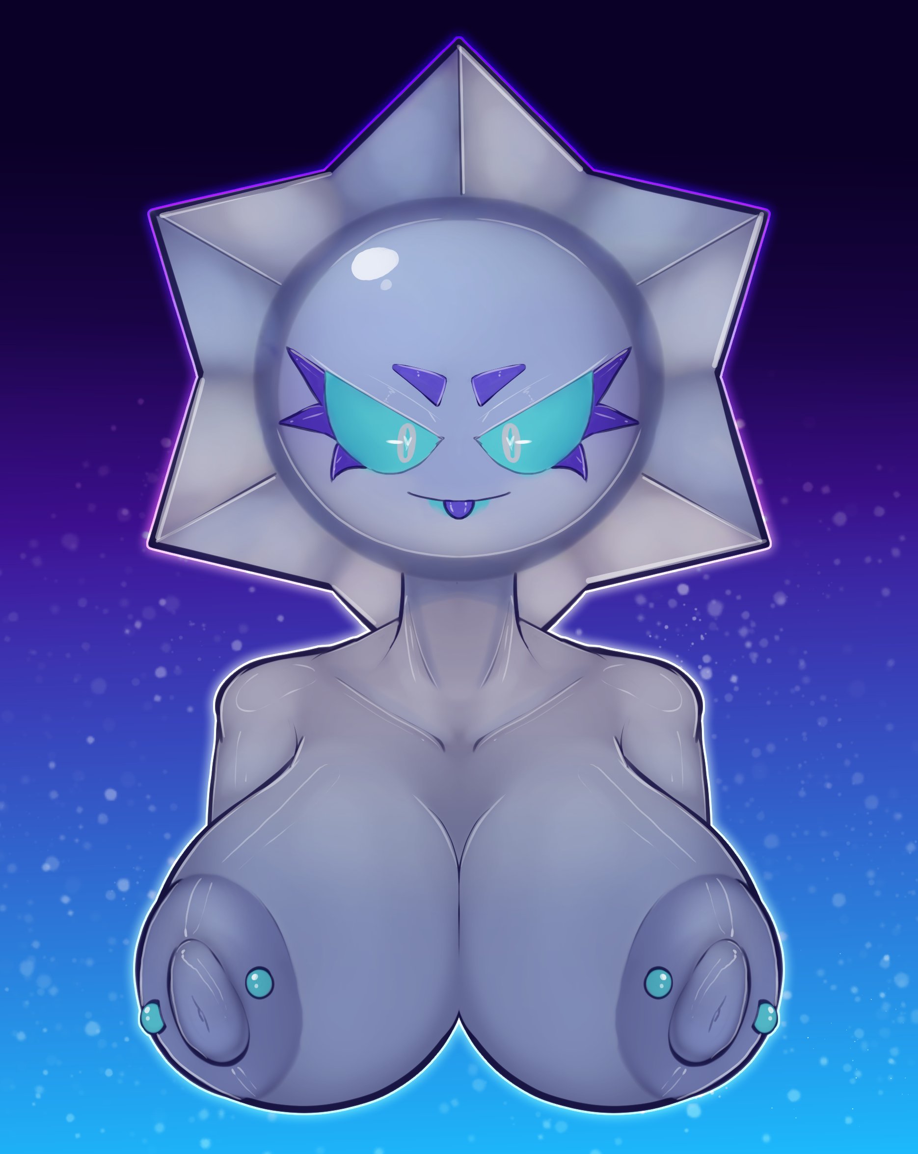 big breasts, blue skin, brawl stars, chaos drop (brawl stars), nipple piercing, sfcompany1e (artist), starr drop (brawl stars), tagme, ultra chaos drop (brawl stars)