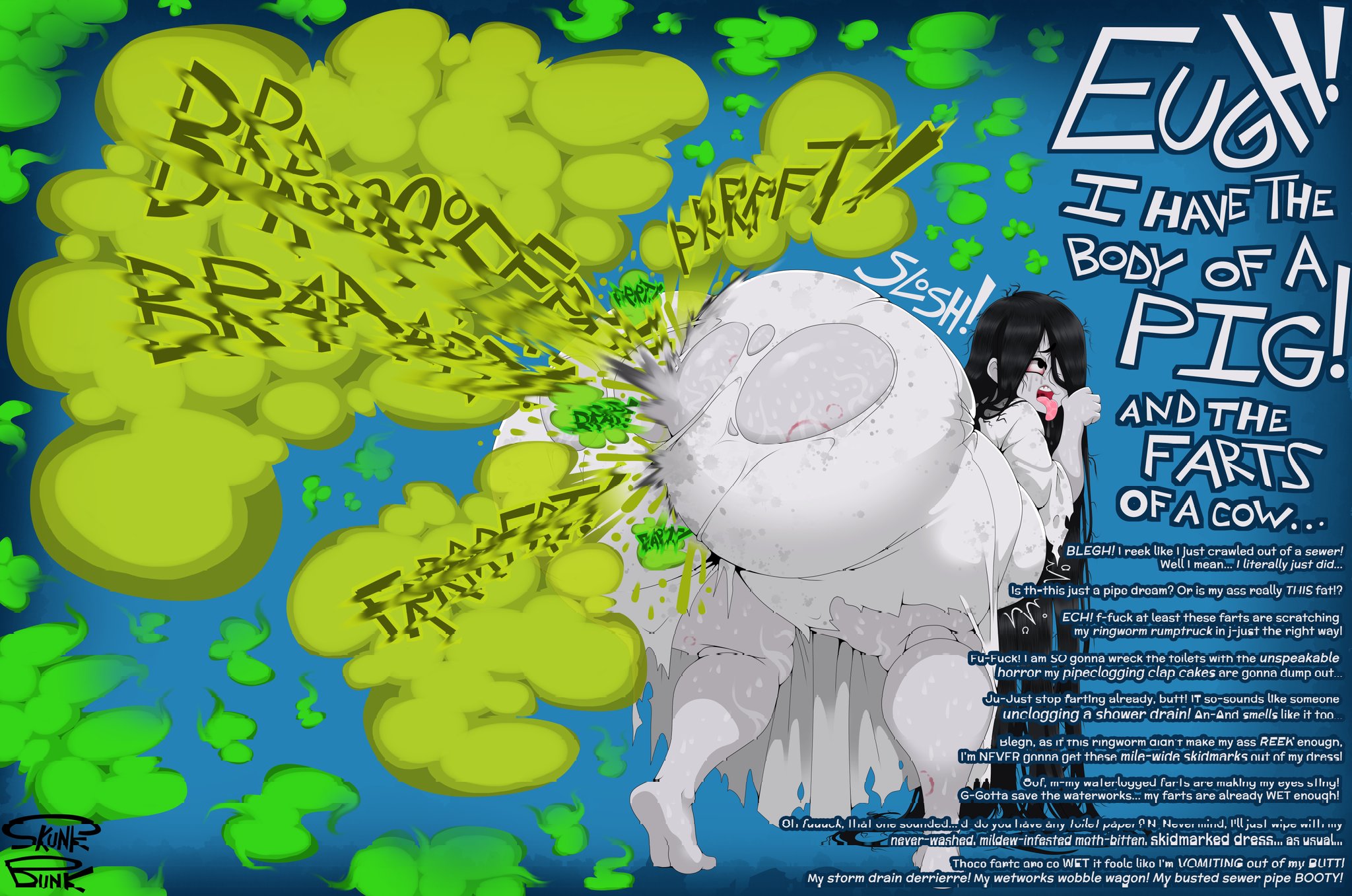 dialogue, fart, fart cloud, fart fetish, farting, hyper ass, mucho texto, sadako yamamura, skunk bunk, swamp ass, tagme, the ring