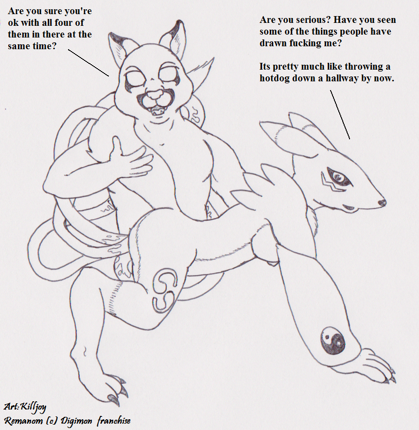 anthro canine demon digimon female fox fur furry killjoy_(artist) puma renamon rope tail tentacle