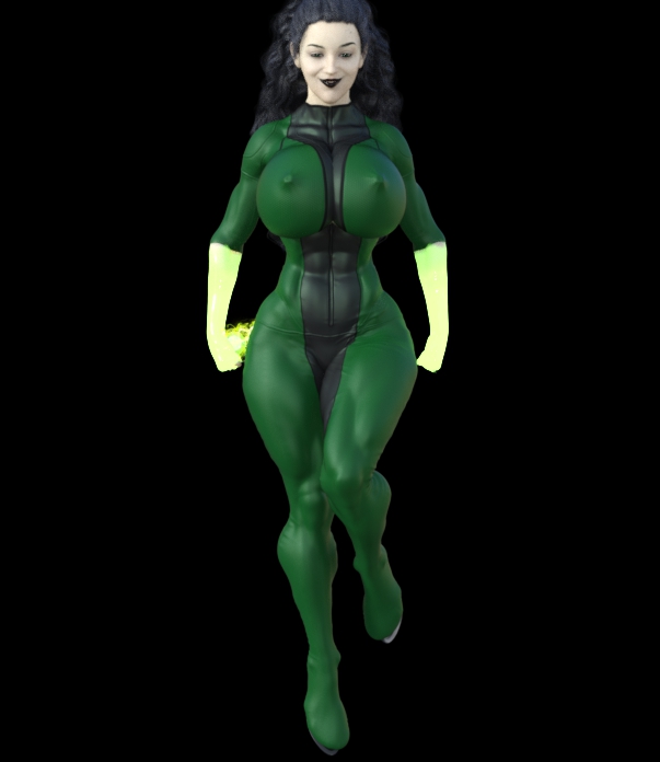 1girls 3d bodysuit daz3d daz_studio disney disney_channel dragolord19d female female_only flaming_hand green_skin kim_possible nipple_bulge nipples_visible_through_clothing pokies shego smirking solo supervillainess