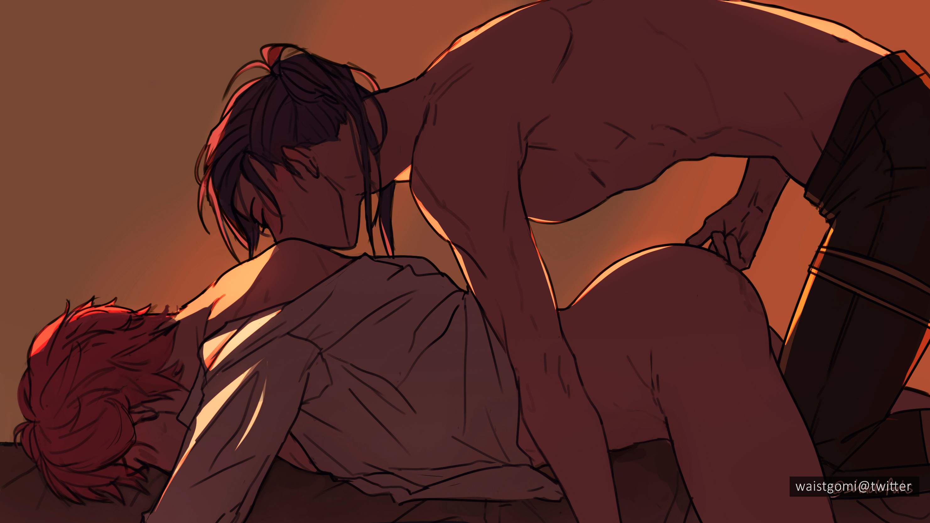 2boys, ass, felix hugo fraldarius, fingering, fingering ass, fingering partner, fire emblem, fire emblem: three houses, gay, kissing, kissing back, male, male only, nintendo, sylvain jose gautier, torn clothes, torn clothing, torn shirt, waistgomi, yaoi
