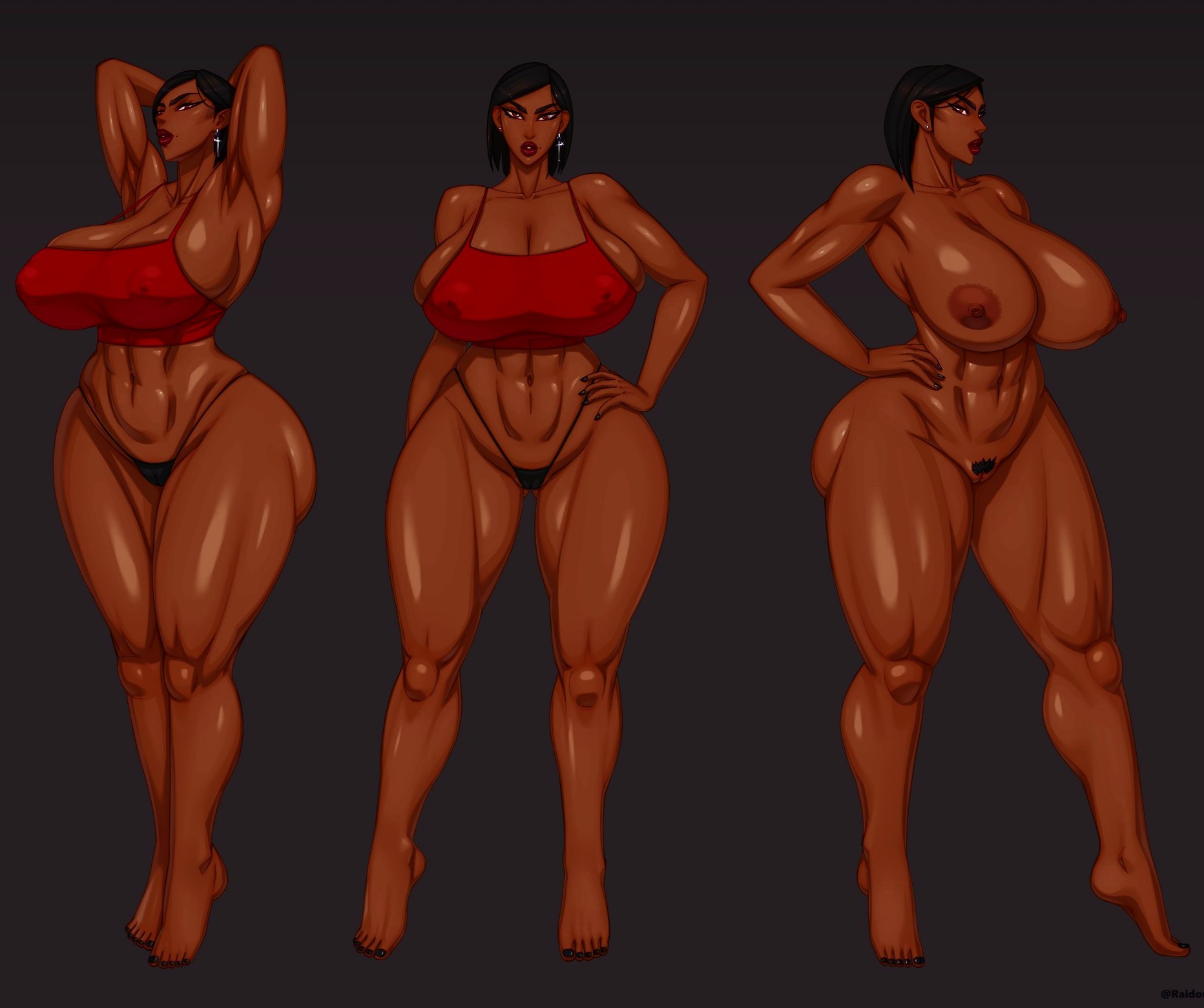 1girls, armpits, breasts, character request, dark skin, dark-skinned female, feet, female, huge breasts, no shoes, nude, nude female, raidouzero, source request, tagme, thick thighs