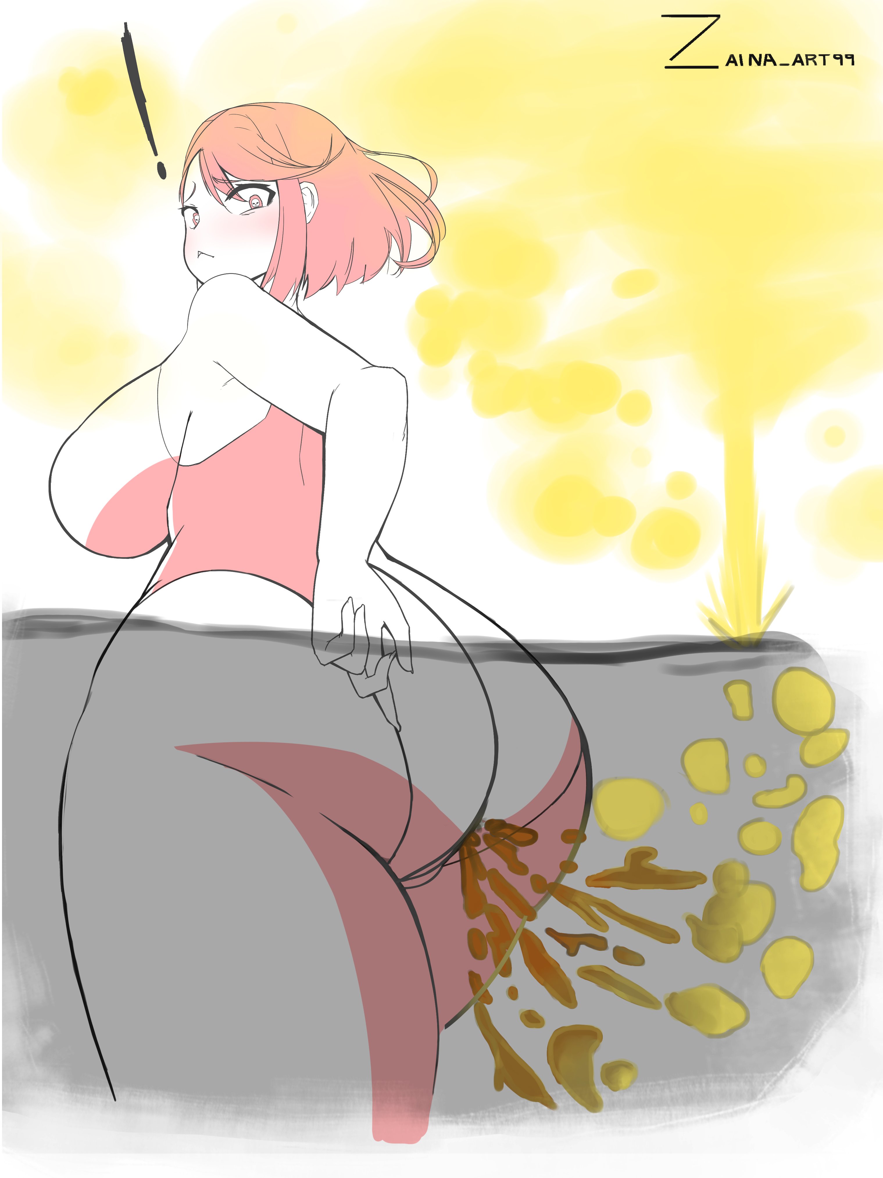 !, 1girls, ass, big ass, big breasts, big butt, blush, breasts, fart, fart bubbles, fart cloud, fart fetish, farting, farting in water, female, looking back, nintendo, pyra, rear view, red eyes, red hair, scat, shart, sharting, short hair, skull-shaped pupils, solo female, thick thighs, uncolored, underwater fart, water, xenoblade (series), xenoblade chronicles 2, zaina art99
