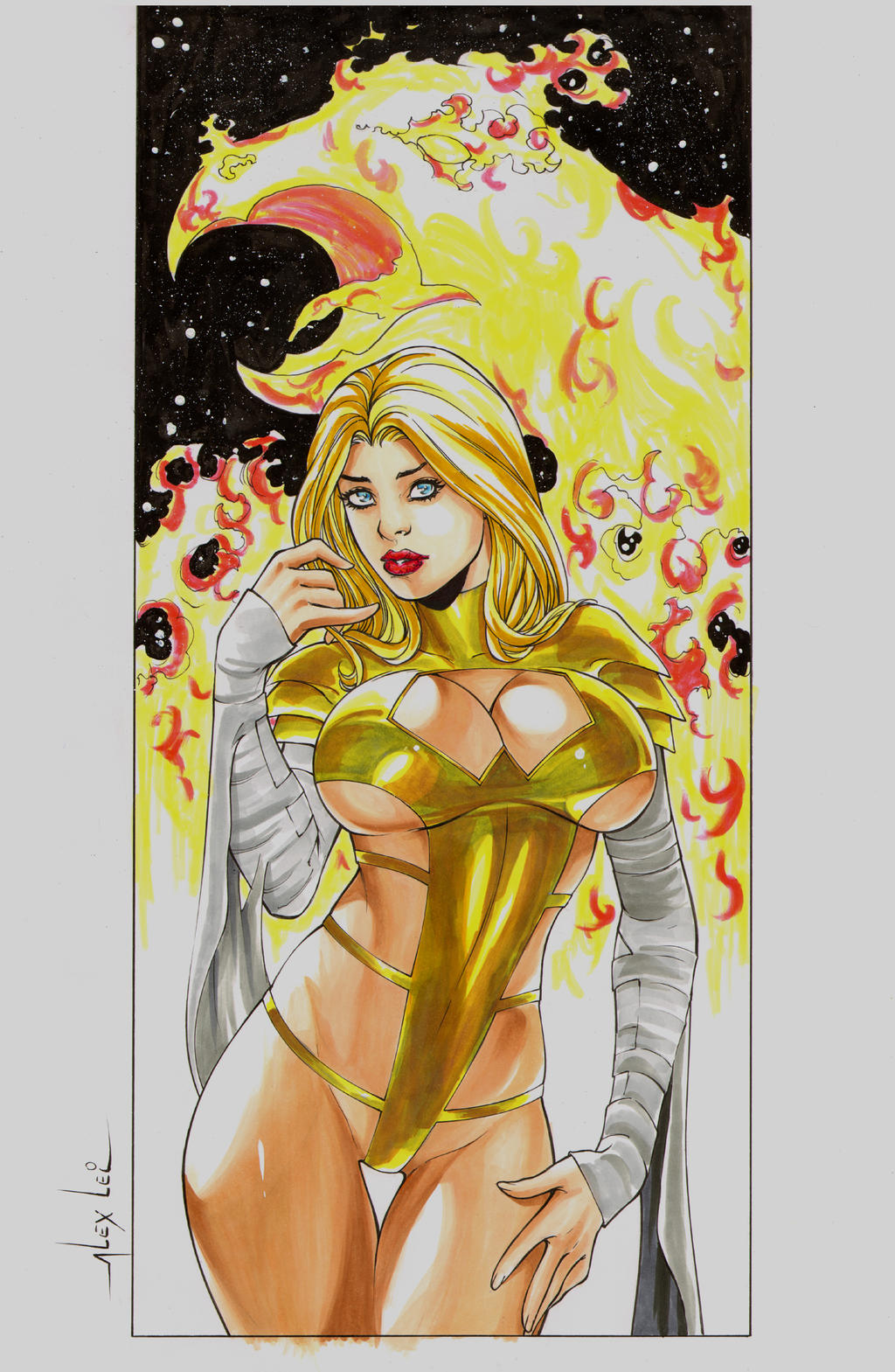 1girls alex_lei blonde_female blonde_hair blue_eyes emma_frost female female_only hourglass_figure huge_breasts human human_only light-skinned_female light_skin marvel marvel_comics phoenix phoenix_(x-men) red_lips solo solo_female voluptuous white_queen x-men