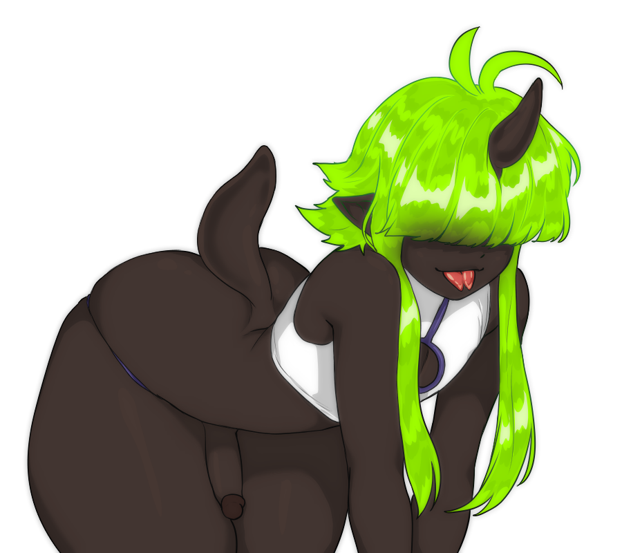 1boy ass big_ass dark_skin femboy gay girly green_hair horn huge_ass huge_butt male male_only monster original_character oshiripoko panties partially_clothed penis pointy_ears solo tail thick_ass thick_thighs tongue_out trap uncensored wide_hips yaoi