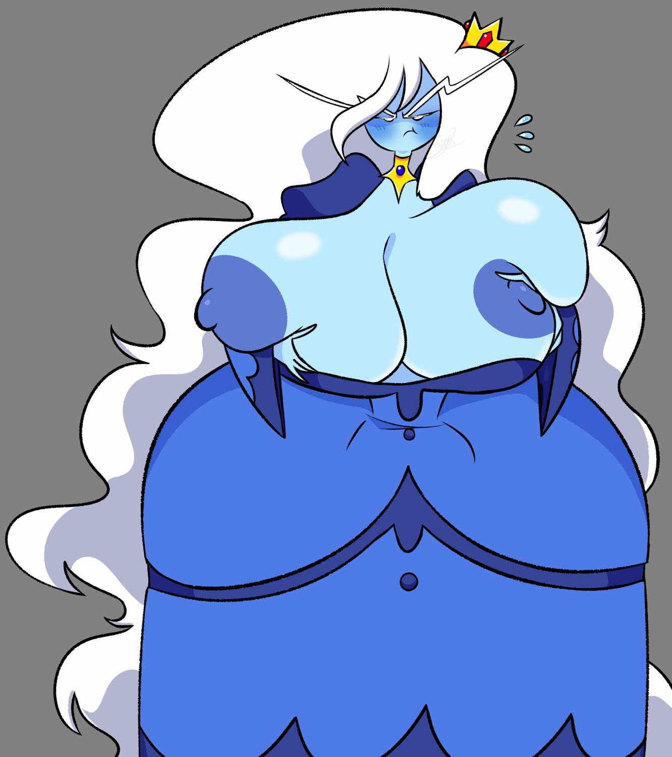 1girls, adventure time, big breasts, blue skin, breasts, cartoon network, clothed, clothing, dress, female, huge breasts, ice queen, ice queen (adventure time), long hair, pixelzsinful, voluptuous, white hair