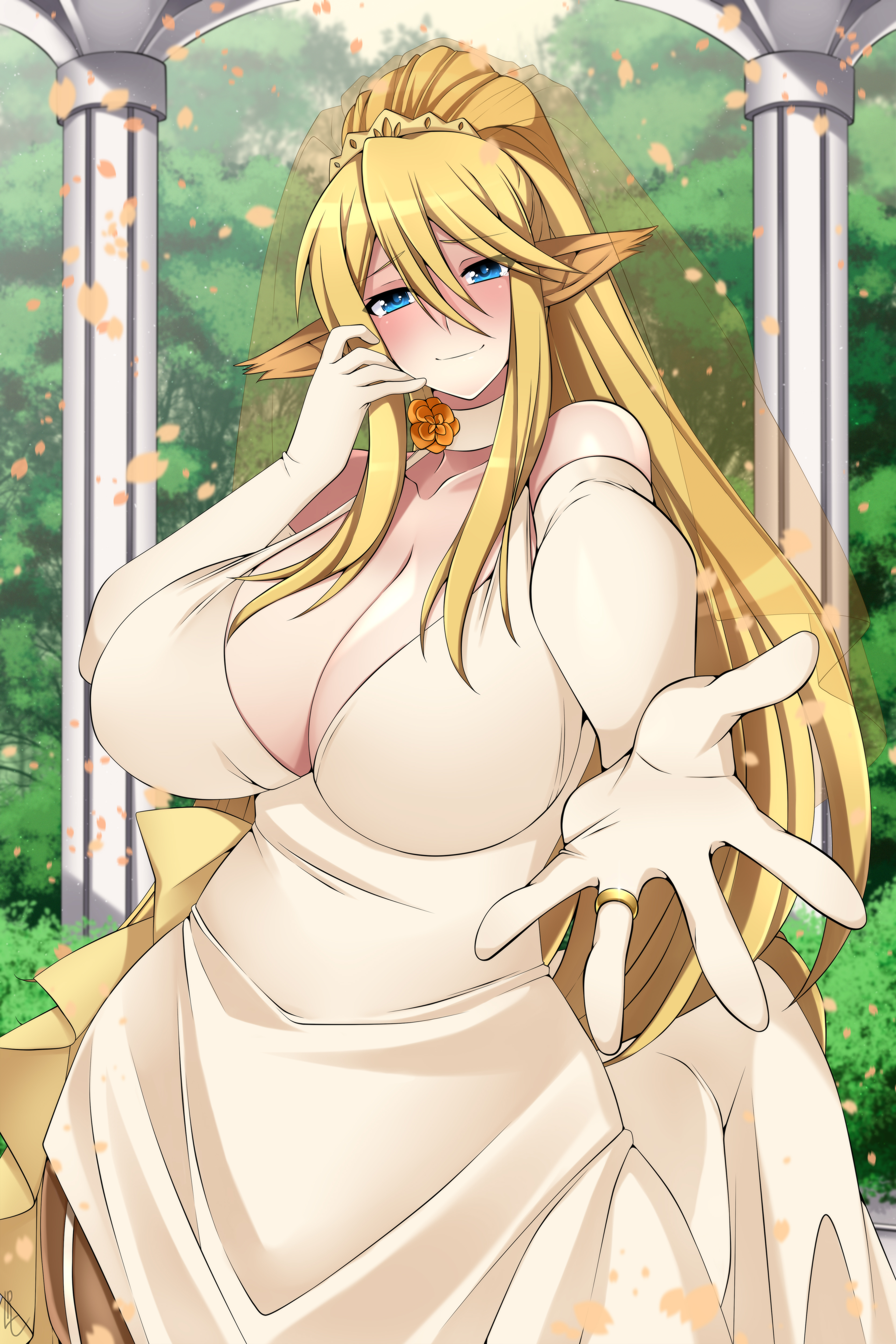 1girls, big breasts, breasts, breasts out, bride, centaur, centauress, centorea shianus, clothing, equid taur, female, huge breasts, kimono, lindaroze, monster girl, monster musume no iru nichijou, taur, wedding, wedding dress