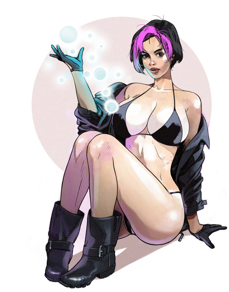 1girls big_breasts black_hair bob_cut breasts busty chubeto cleavage dc_comics eyebrows eyelashes eyes female freefall_(gen¹³) gen¹³ hair huge_breasts large_breasts legs light-skinned_female light_skin lips long_hair medium_hair petite purple_eyes purple_hair roxanne_spaulding thick thick_legs thick_lips thick_thighs thighs two_tone_hair voluptuous wildstorm