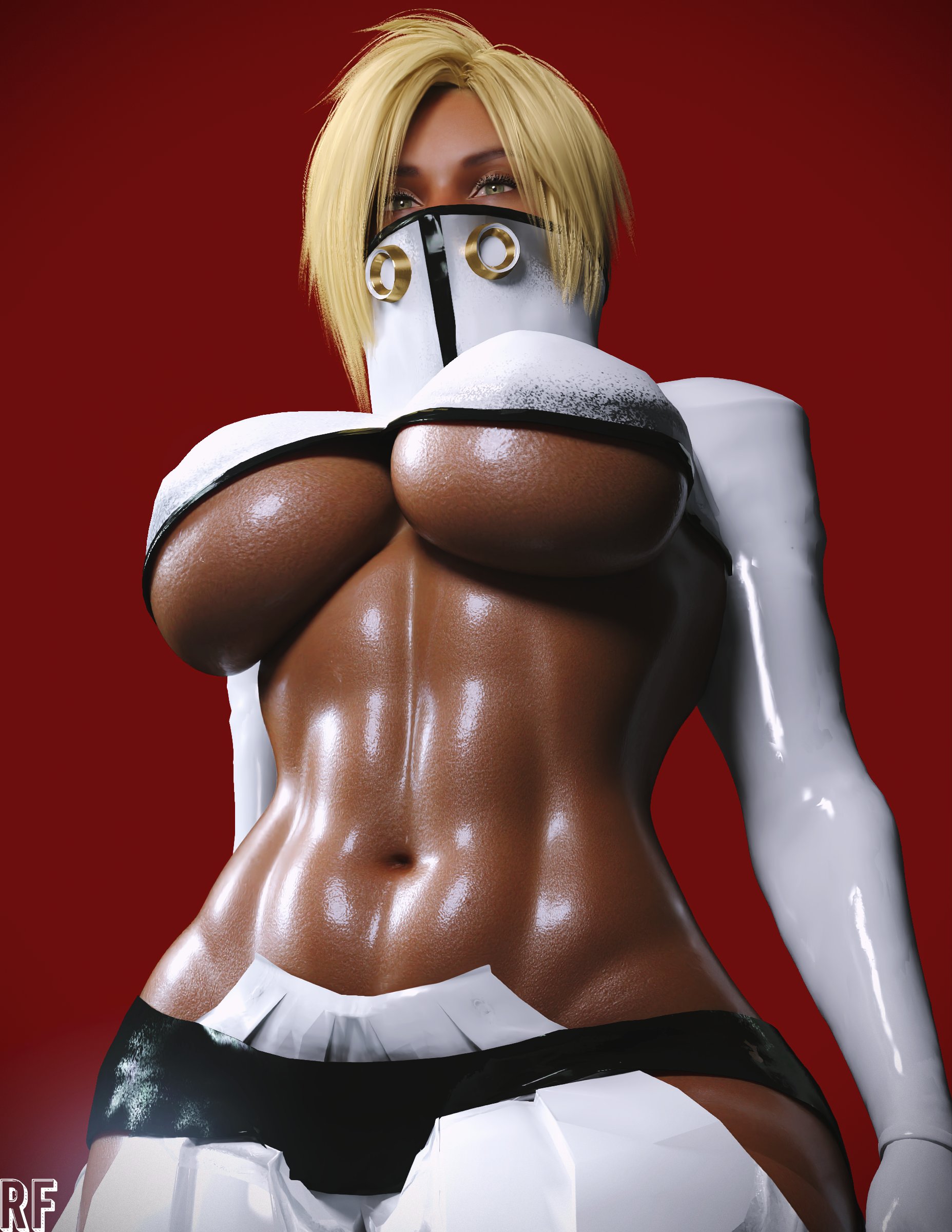 1girls, 3d, absurd res, bleach, breasts, dark skin, dark-skinned female, female, female only, hi res, large breasts, looking at viewer, rude frog, solo, tia harribel, underboob
