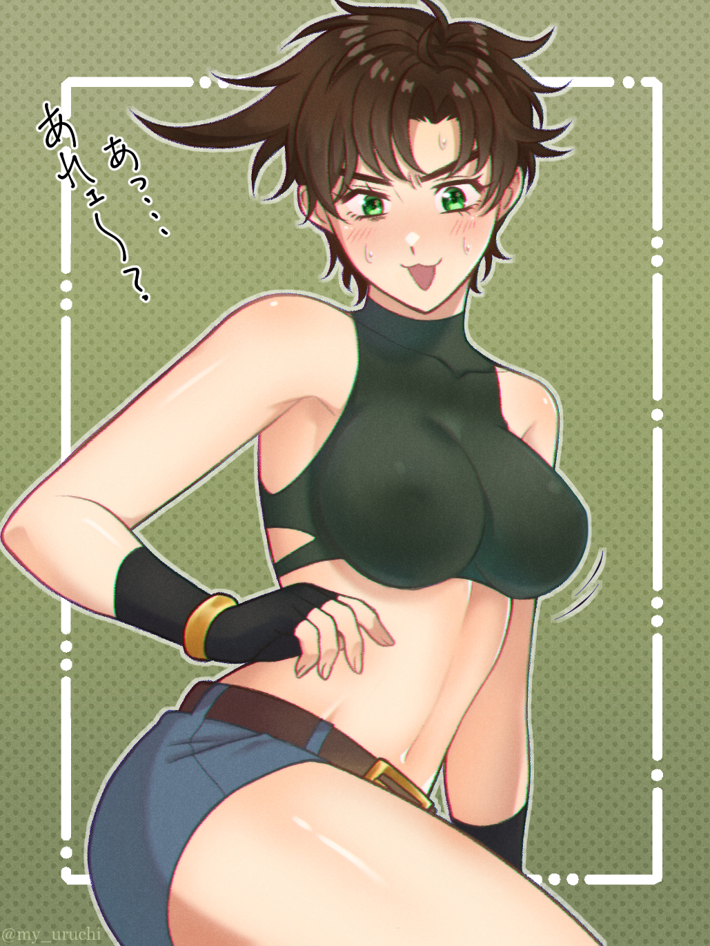 1girls, artist request, battle tendency, breasts, brown hair, female, female only, fully clothed, human, jojo's bizarre adventure, joseph joestar, light skin, light-skinned female, rule 63, short hair, shounen jump, solo, tagme, tomboy