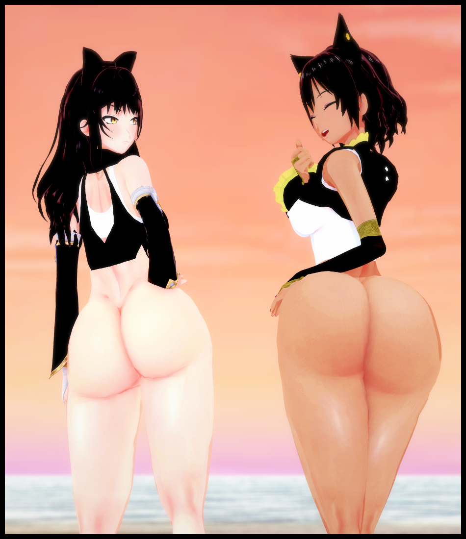 3d amanwithnoplan ass bellabooty big_ass blake_belladonna bottomless bubble_butt female huge_ass kali_belladonna mother_and_daughter presenting_hindquarters rwby