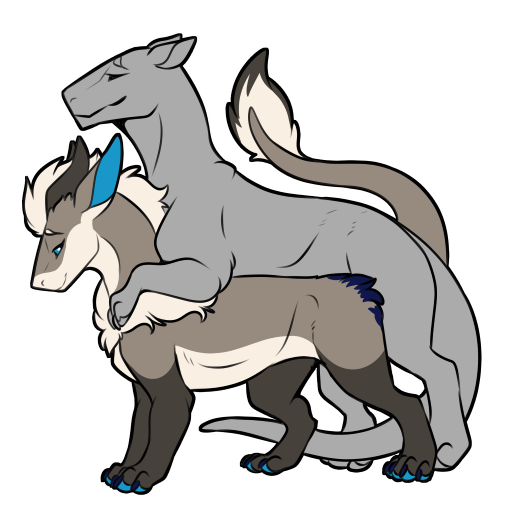 2boys anthro blue_eyes duo duo_focus felkin from_behind_position fur grey_body horn male male_focus male_only mane mounting nebula_(wyldwulf) sex symrea telegram_sticker