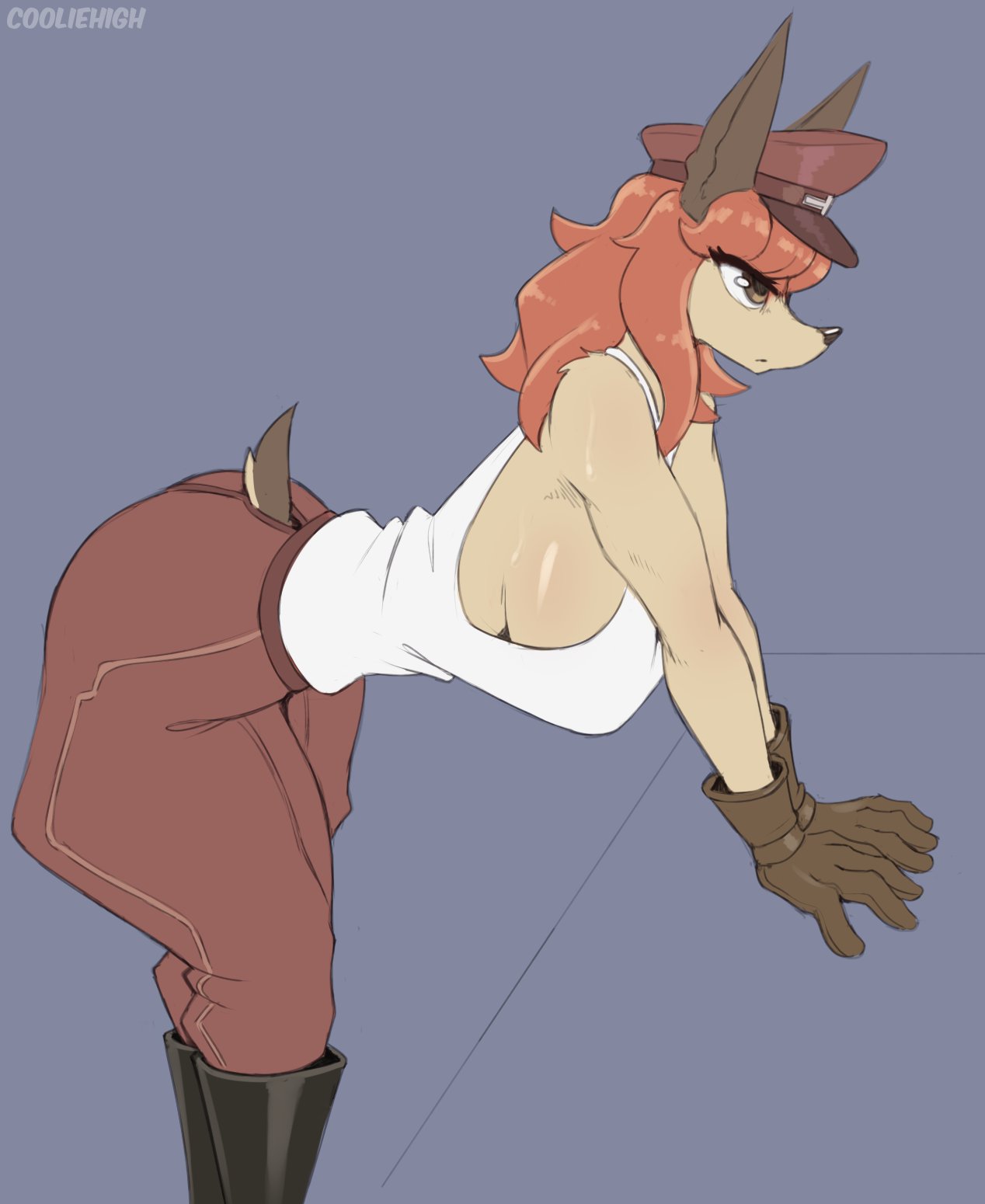 2022 anthro anthro_only armpits artist_name bent_over big_breasts black_nose boots breasts brown_eyes brown_gloves canine canine_humanoid clothed clothing cooliehigh cyberconnect2 digital_media_(artwork) eyelashes eyelashes_visible_through_hair female female_only flam_kish fuga:_melodies_of_steel fur furry furry_female furry_only gloves hair hat little_tail_bronx mammal mammal_humanoid orange_hair shirt sideboob small_tail solo solo_female tagme tail thick_thighs tuft white_sclera white_shirt