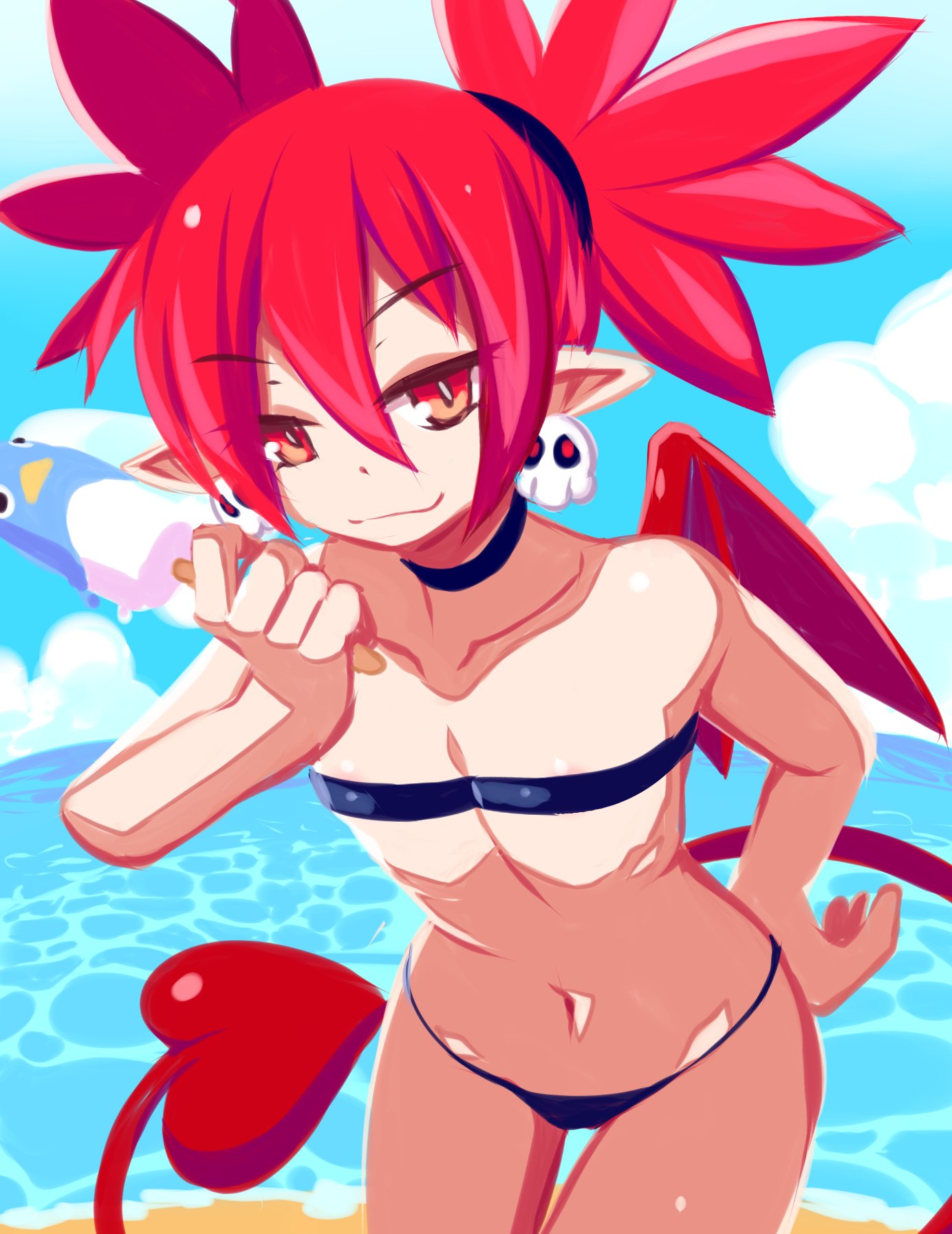 alternate_version_available beach bikini bikini_bottom bikini_top breasts demon demon_girl demon_tail demon_wings disgaea disgaea_1 envious_fool etna nippon_ichi_software prinny skimpy_bikini small_breasts visible_nipples